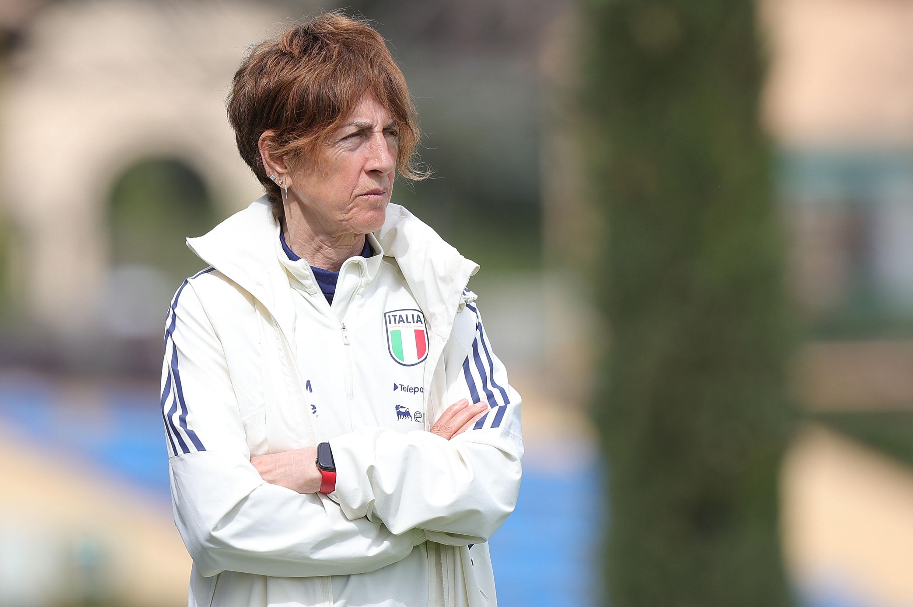 FLORENCE, ITALY - APRIL 4: Nazzarena Grilli manager of Italy U23 Women looks on during the Women U23 International Friendly match between Italy and France at Centro Tecnico Federale di Coverciano on April 4, 2024 in Florence, Italy.(Photo by Gabriele Maltinti/Getty Images) *** Local Caption *** Nazzarena Grilli