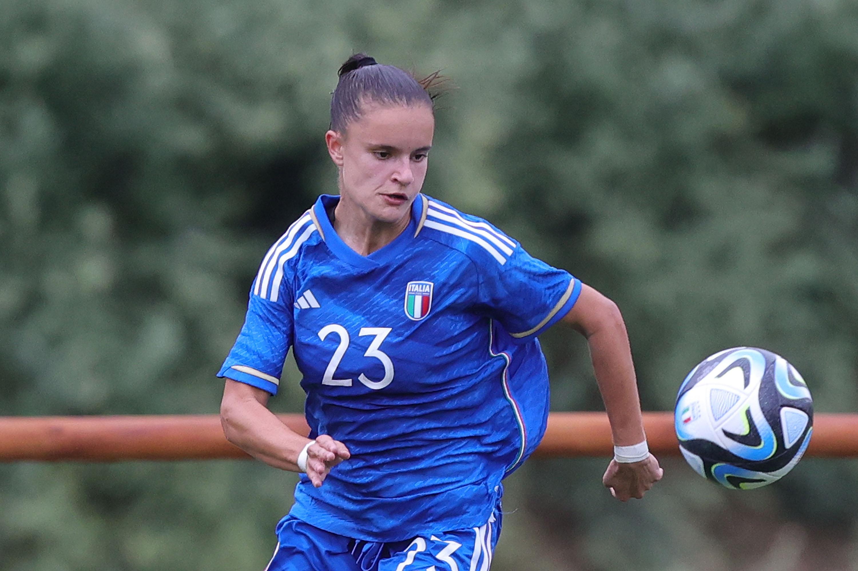 TIRRENIA, ITALY - SEPTEMBER 22: Monica Renzotti of Italy Women U19 in action during the international friendly match between Italy U19 Women and Belgio U19 Women on September 22, 2023 in Tirrenia, Italy. (Photo by Gabriele Maltinti/Getty Images) *** Local Caption *** Monica Renzotti