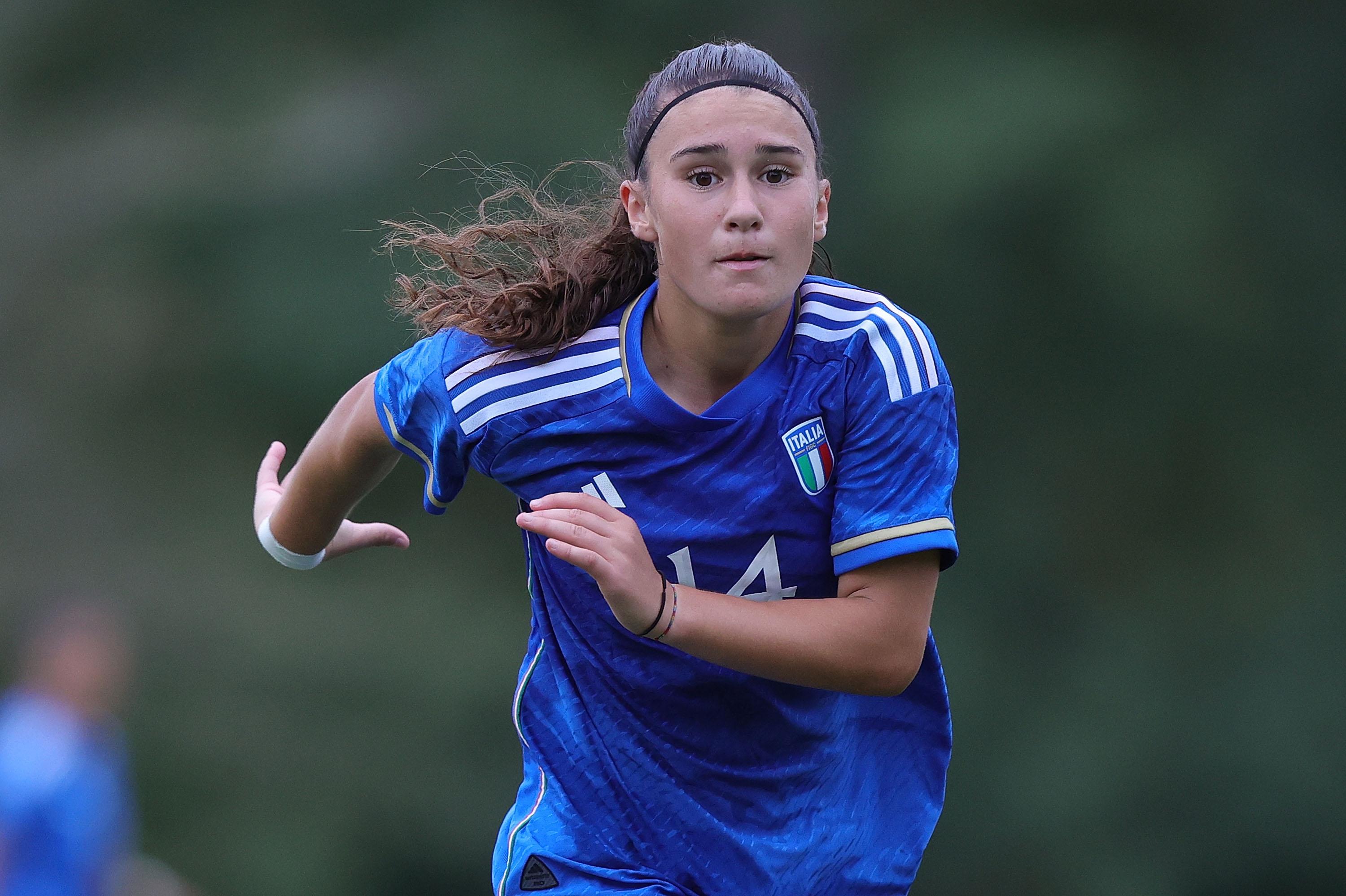 TIRRENIA, ITALY - SEPTEMBER 22: Giada Pellegrino Cimo' of Italy Women U19 in action during the international friendly match between Italy U19 Women and Belgio U19 Women on September 22, 2023 in Tirrenia, Italy. (Photo by Gabriele Maltinti/Getty Images) *** Local Caption *** Giada Pellegrino Cimo'