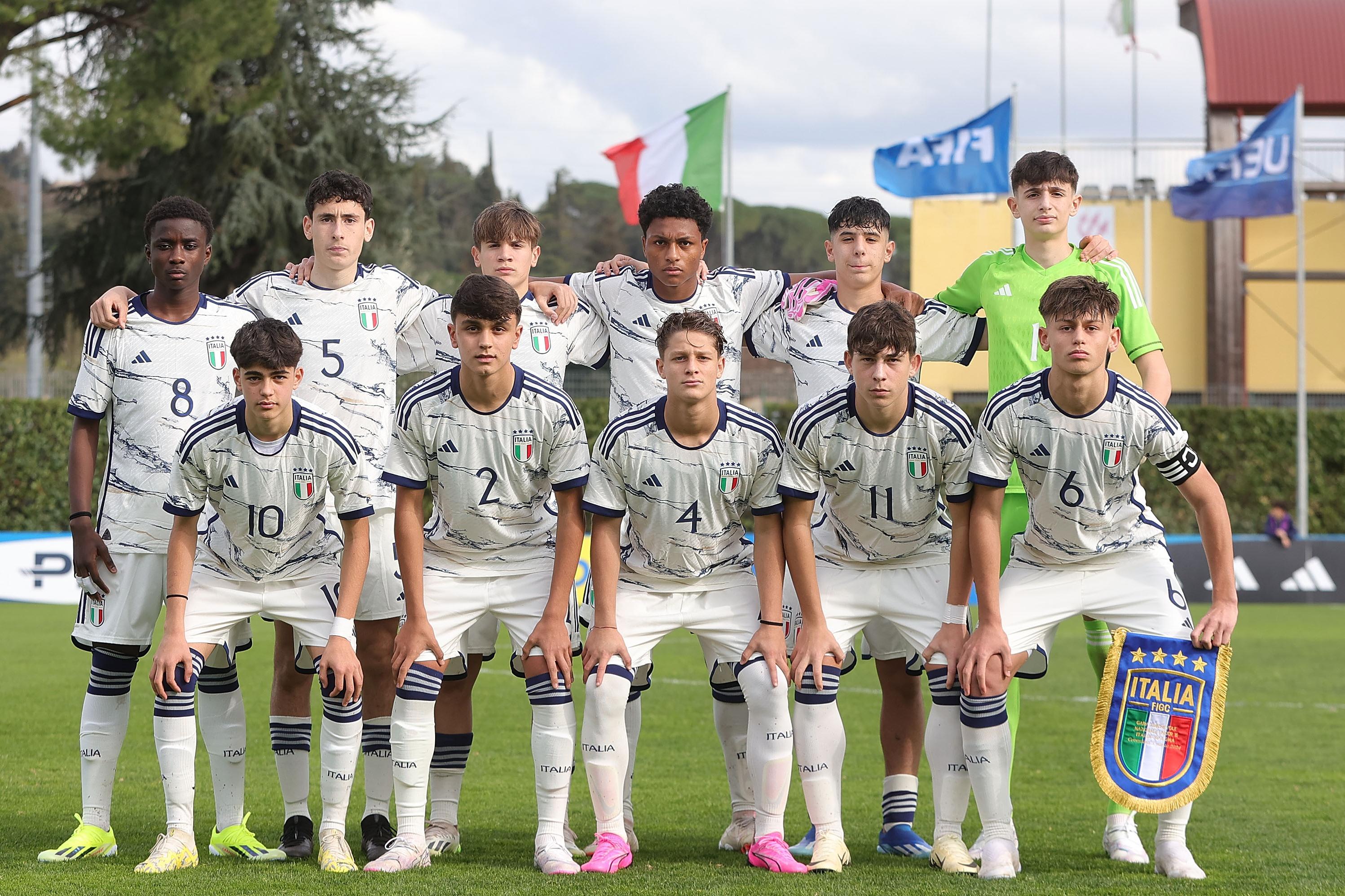FLORENCE, ITALY - MARCH 5: Italy U15 poses during the International friendly match between Italy U15 and Spain U15 at Centro Tecnico di Coverciano on March 5, 2024 in Florence, Italy. (Photo by Gabriele Maltinti/Getty Images)