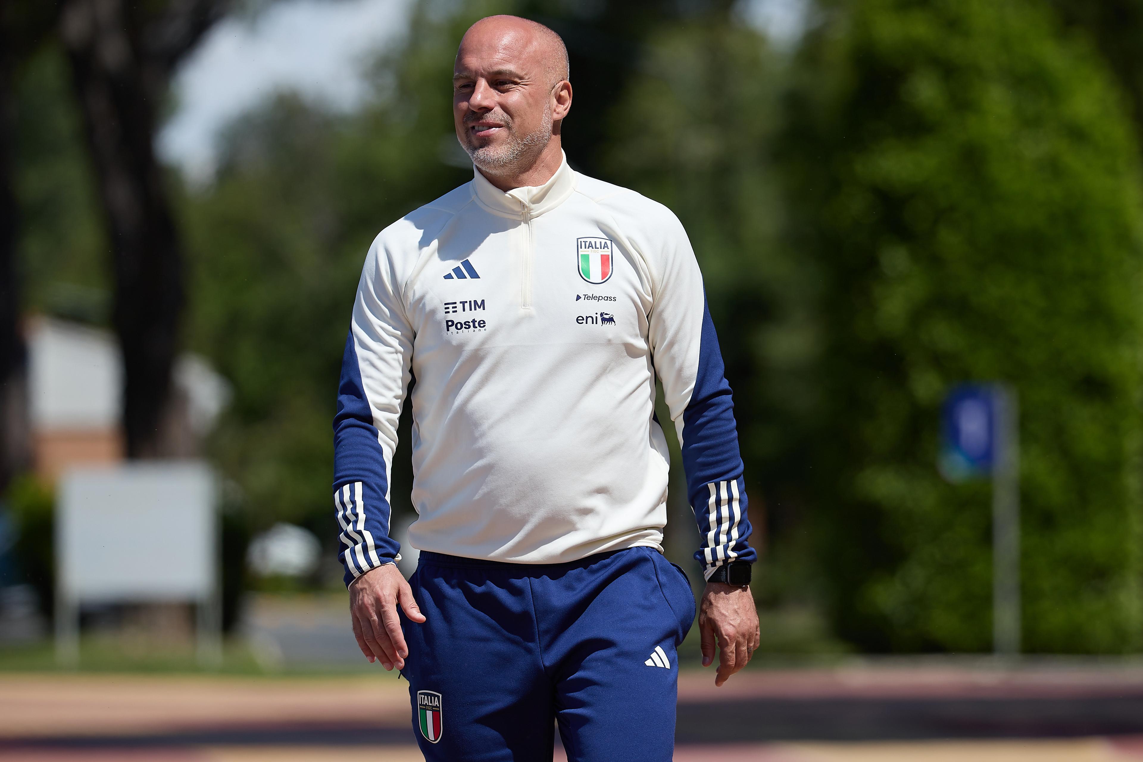 TIRRENIA, ITALY - MAY 28: Andrea Soncin, Head Coach of Italy looks on during Italy Women Training Session at Centro di Preparazione Olimpica on May 28, 2024 in Tirrenia, Italy. (Photo by Emmanuele Ciancaglini/Getty Images)