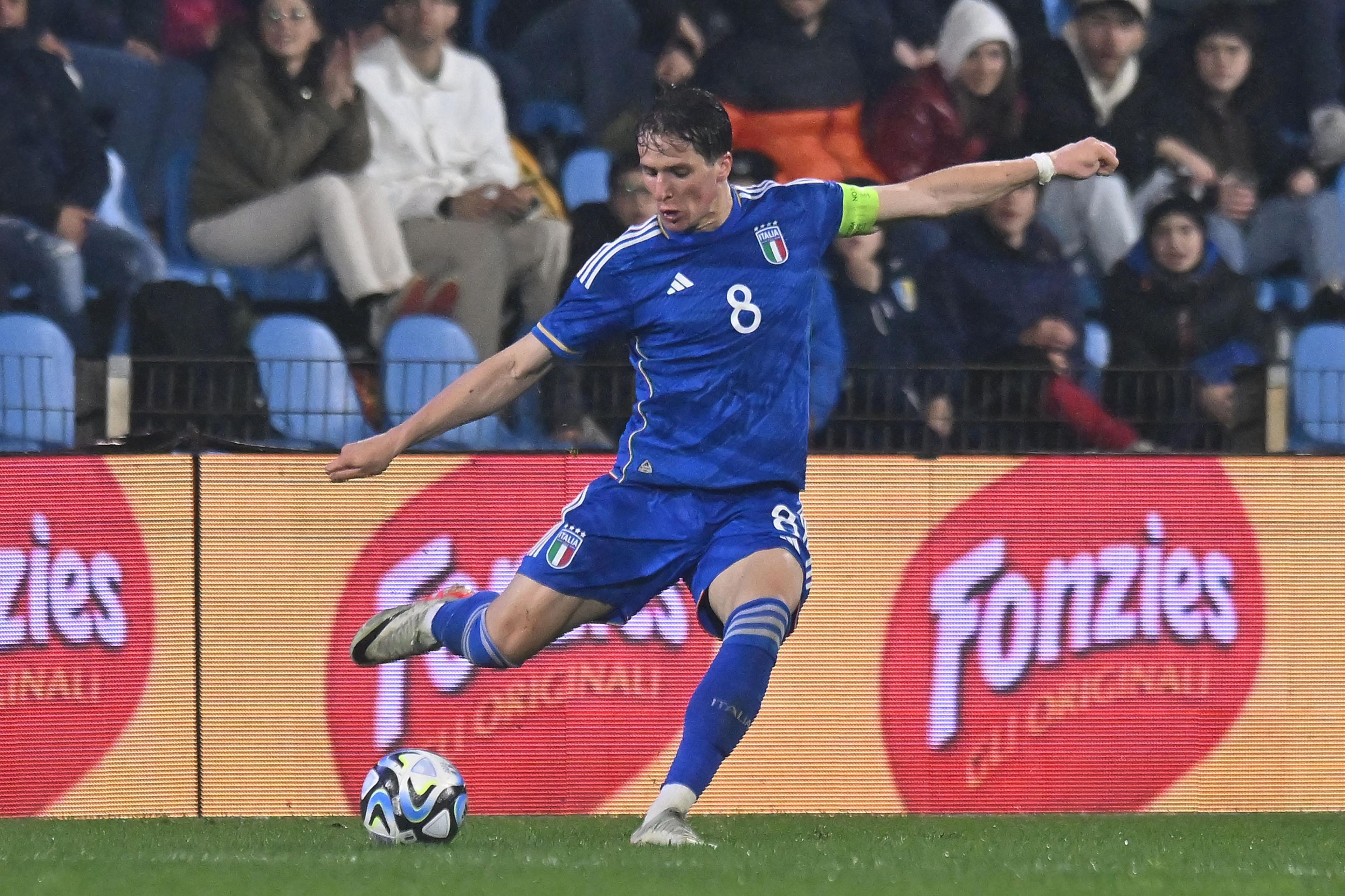 FERRARA, ITALY - MARCH 26: Giovanni Fabbian of Italy U21 during the UEFA Under21 EURO Qualifier match between Italy U21 and Turkey U21 at Stadio Paolo Mazza on March 26, 2024 in Ferrara, Italy. (Photo by Alessandro Sabattini/Getty Images)