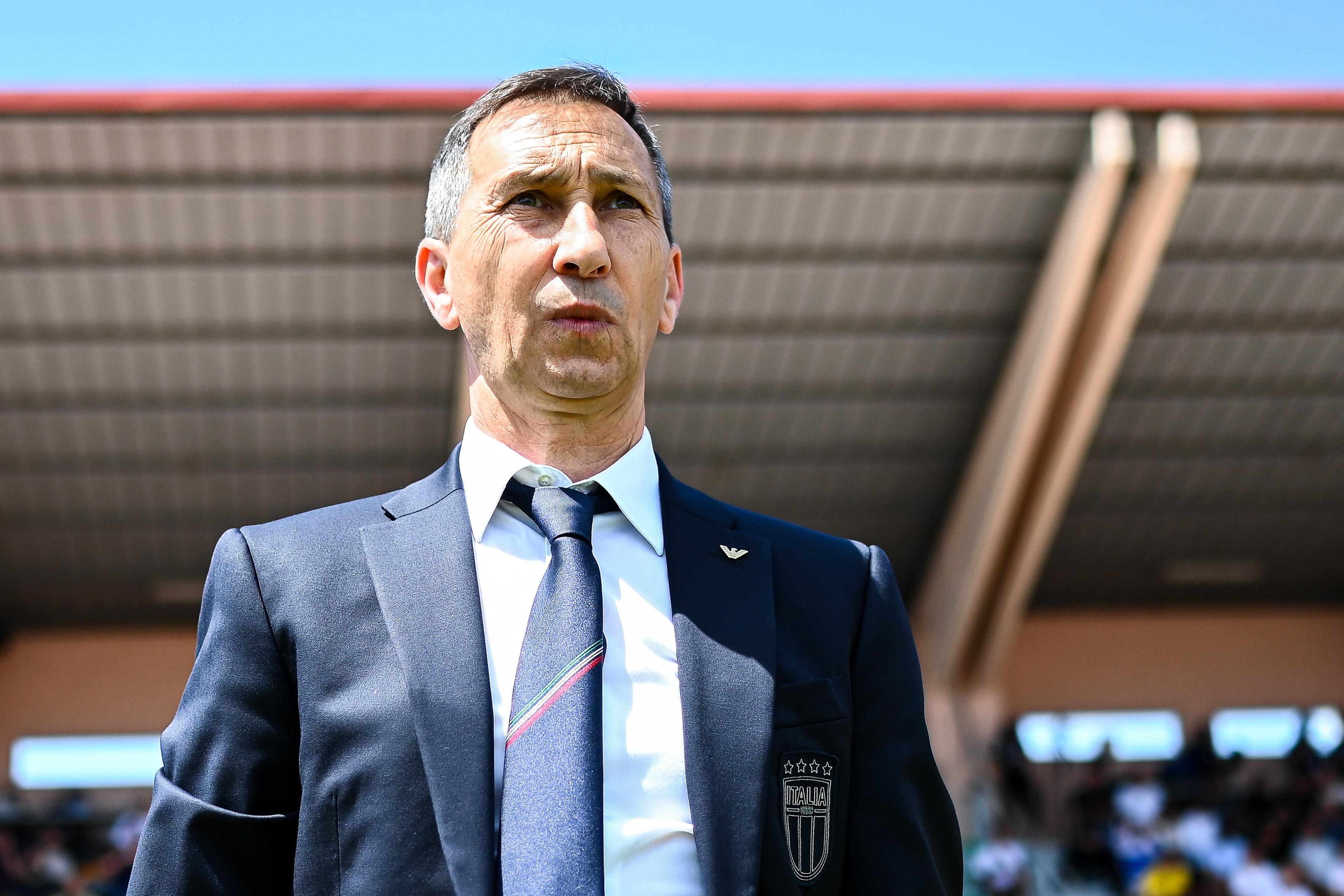 VITROLLES, FRANCE - JUNE 4: Carmine Nunziata, head coach of Italy U21, looks on prior to kick-off in the 50th Tournoi Maurice Revello match between Italy U21 and Japan U21 at Stade Jules Ladoum\\u00E8gue on June 4, 2024 in Vitrolles, France. (Photo by Simone Arveda/Getty Images)