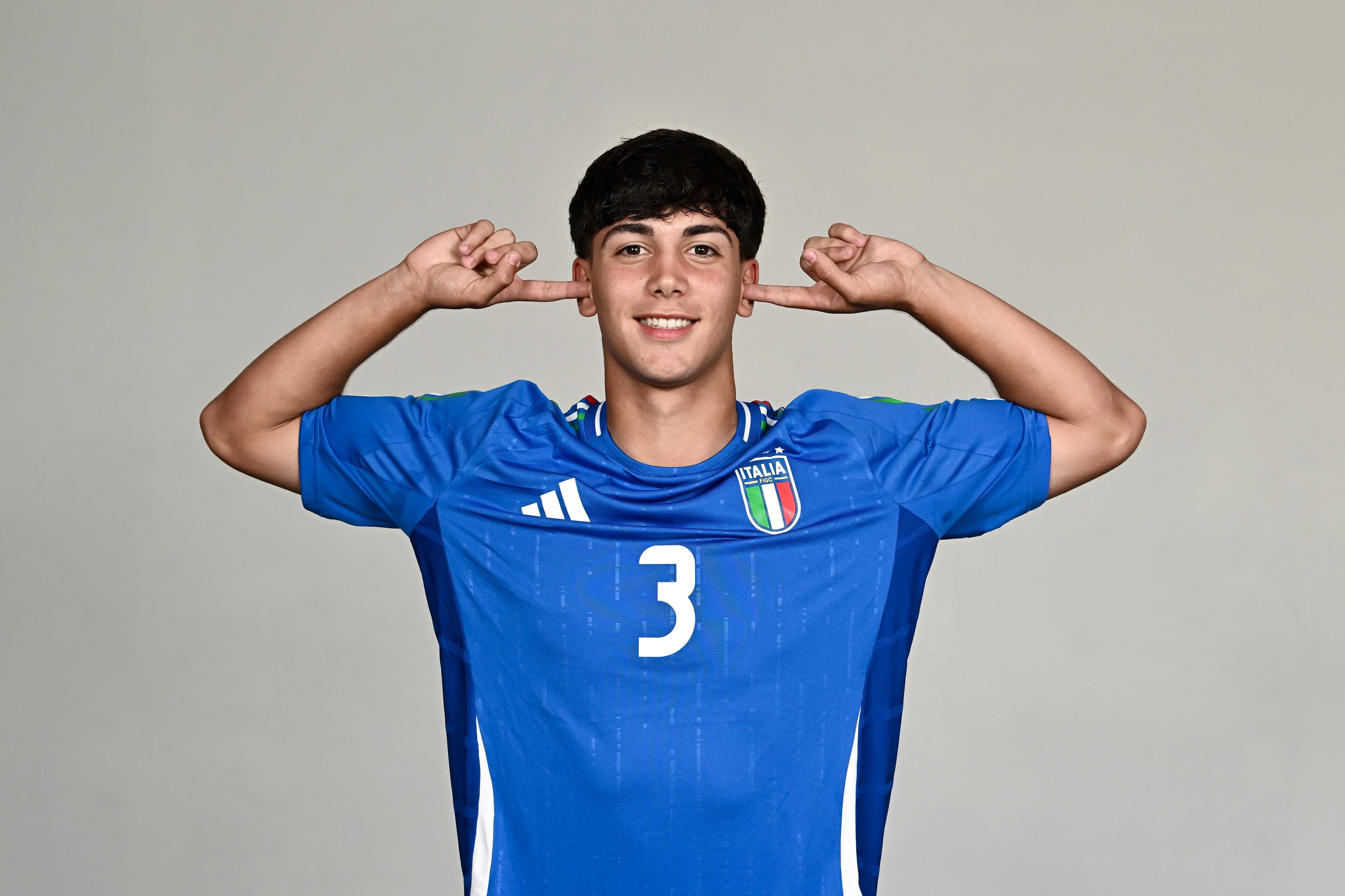 AYIA NAPA, CYPRUS - MAY 20: Cristian Cama poses for a portrait during a Italy squad portrait session at the UEFA European Under-17 Championship 2023/2024 in the Capo Bay Hotel on May 20, 2024 in Ayia Napa, Cyprus. (Photo by Piaras Ó MÃdheach - Sportsfile/UEFA via Getty Images)