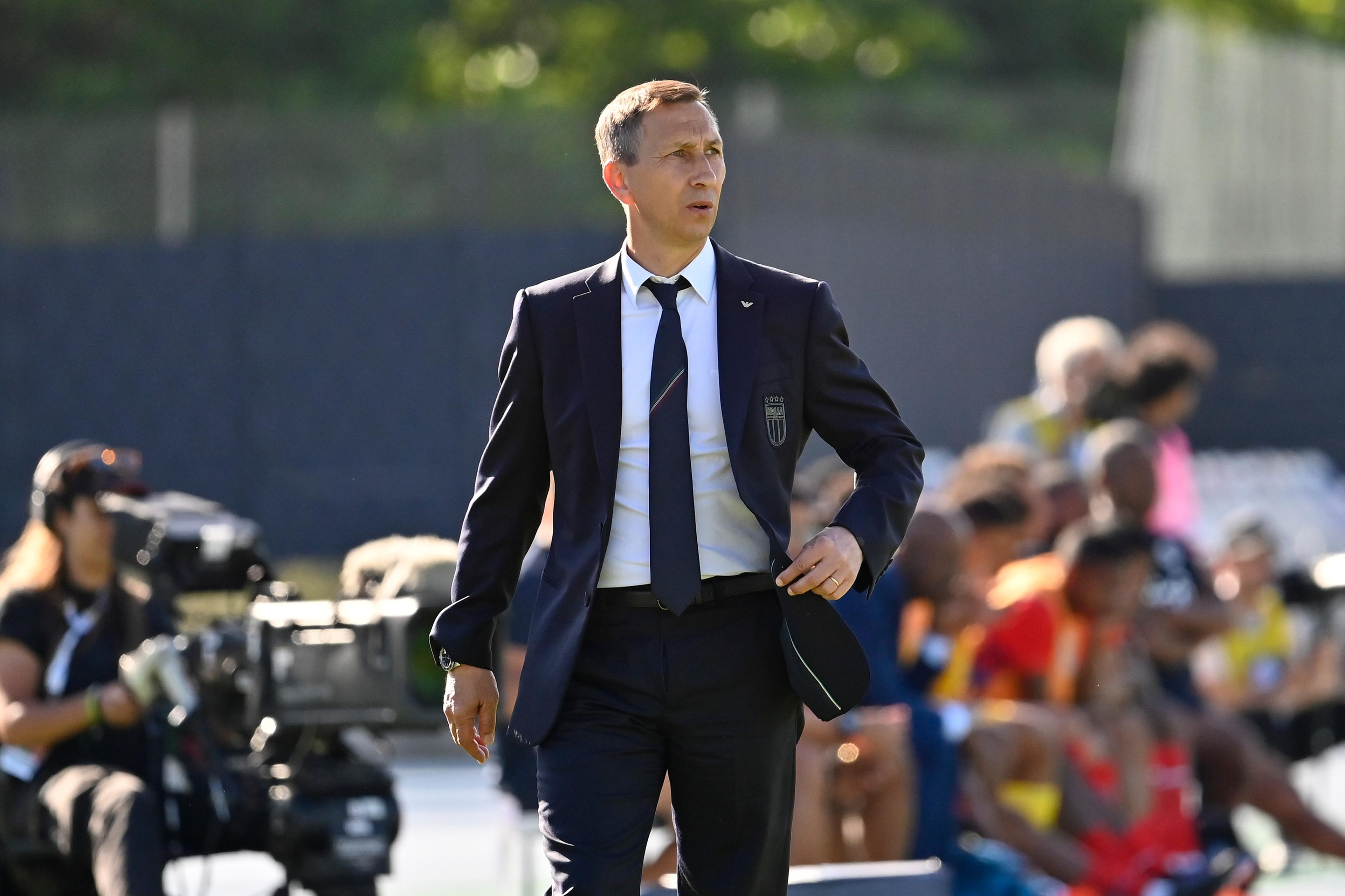 AUBAGNE, FRANCE - JUNE 10: Carmine Nunziata, head coach of Italy U21 of Italy U21 during the 50th Tournoi Maurice Revello match between Italy U21 and Panama U23 at Stade Jules Ladoumègue on June 10, 2024 in Aubagne, France. (Photo by Diego Puletto/Getty Images)