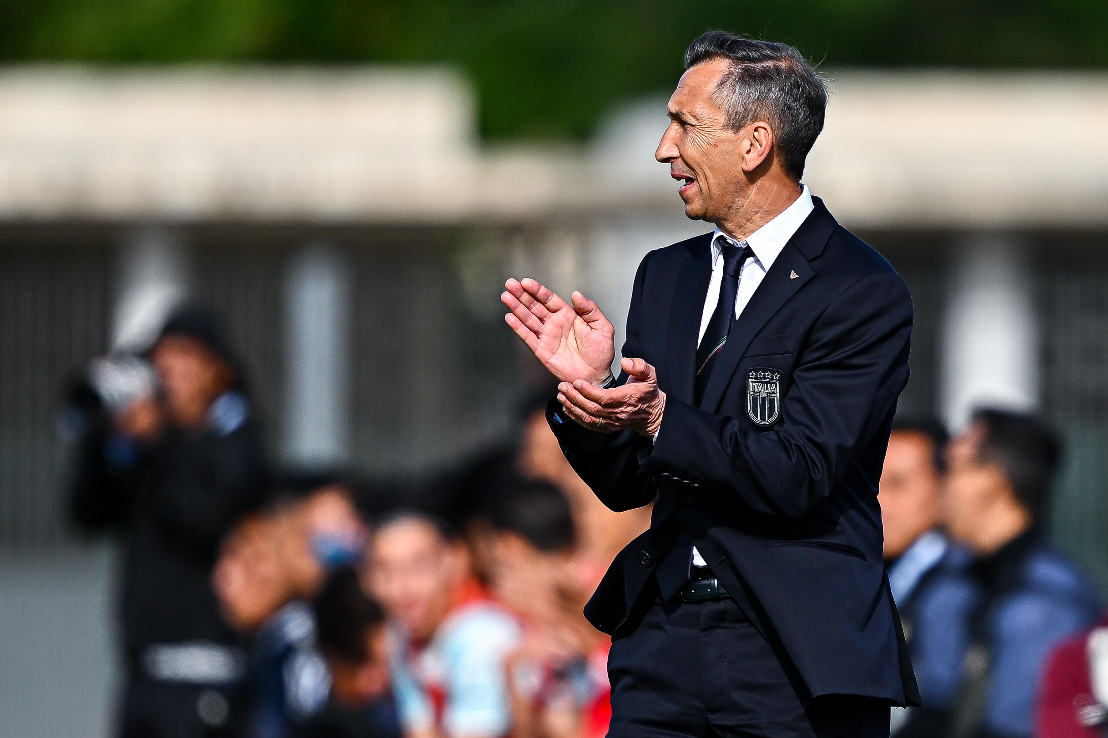 SALON-DE-PROVENCE, FRANCE - JUNE 12: Carmine Nunziata, head coach of Italy U21, reacts during the 50th Tournoi Maurice Revello match between Italy U21 and Indonesia U20 at Stade Marcel Roustan on June 12, 2024 in Salon-de-Provence, France. (Photo by Simone Arveda/Getty Images)