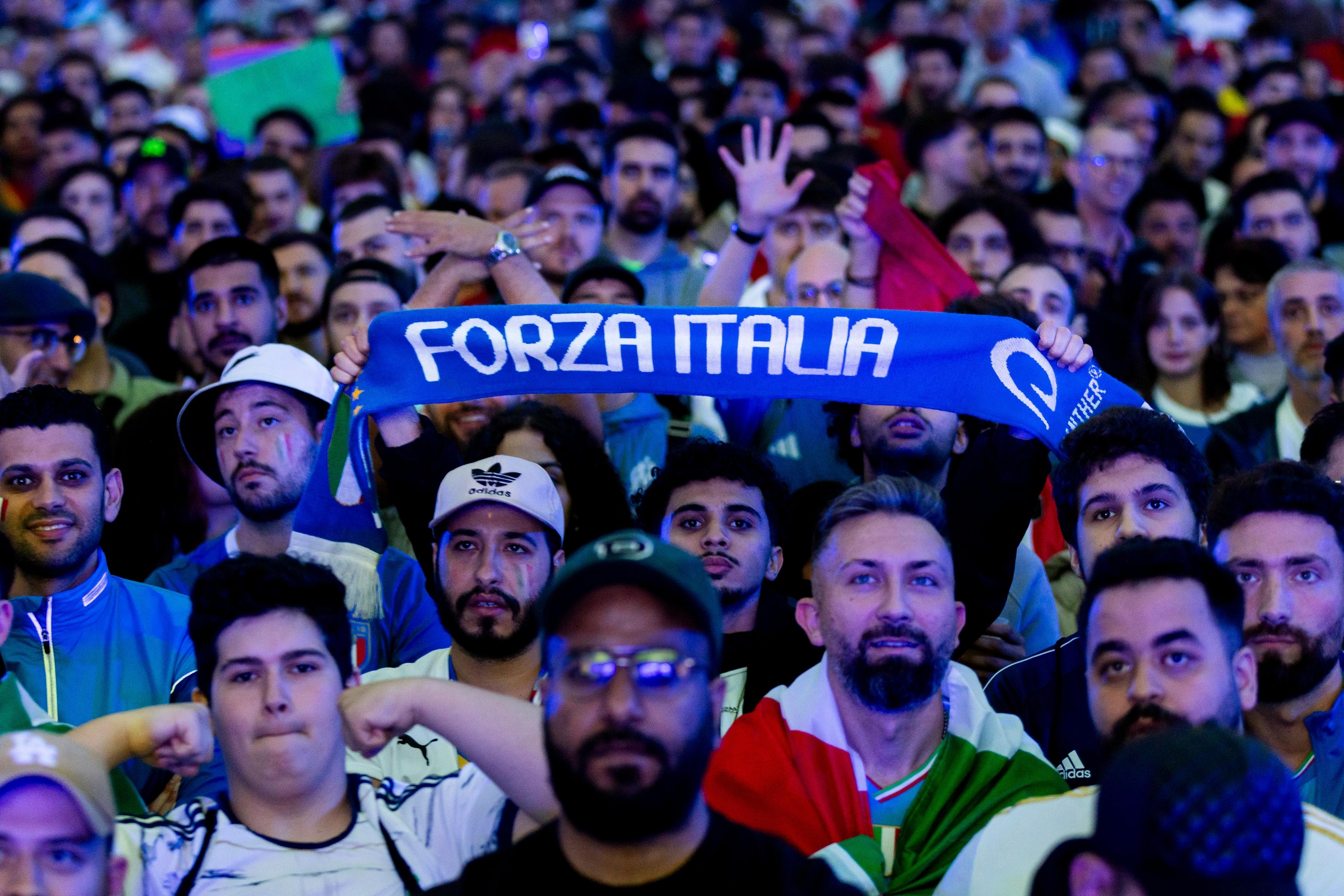 GELSENKIRCHEN, GERMANY - JUNE 20: Fans at the official UEFA Fan Zone Nordsternpark during the Group B match between Spain and Italy on June 20, 2024 in Gelsenkirchen, Germany. (Photo by Vera Loitzsch - UEFA/UEFA via Getty Images)
