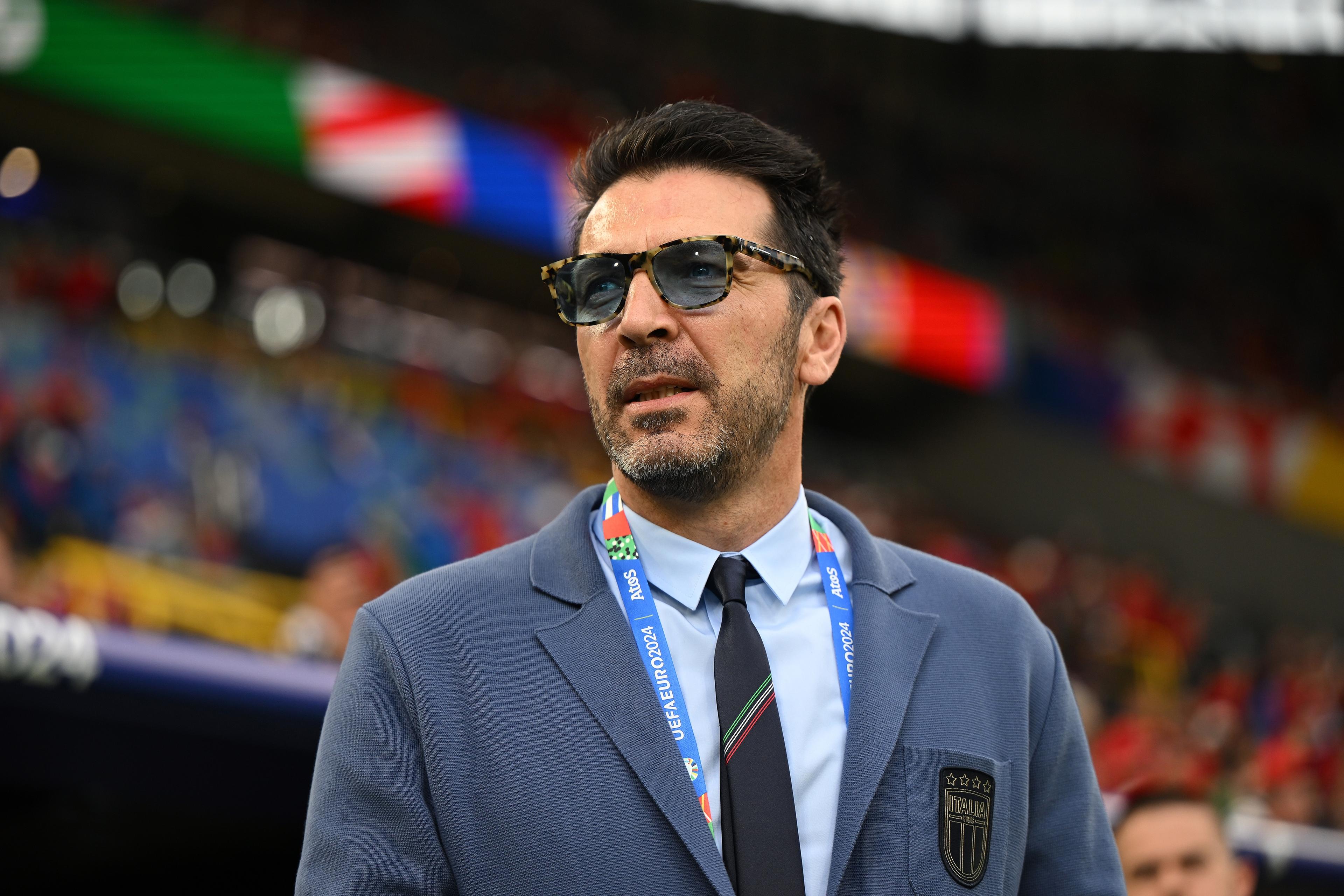 DORTMUND, GERMANY - JUNE 15: Gianluigi Buffon, National Team Delegation Head of Italy, looks on prior to the UEFA EURO 2024 group stage match between Italy and Albania at Football Stadium Dortmund on June 15, 2024 in Dortmund, Germany. (Photo by Claudio Villa/Getty Images for FIGC)