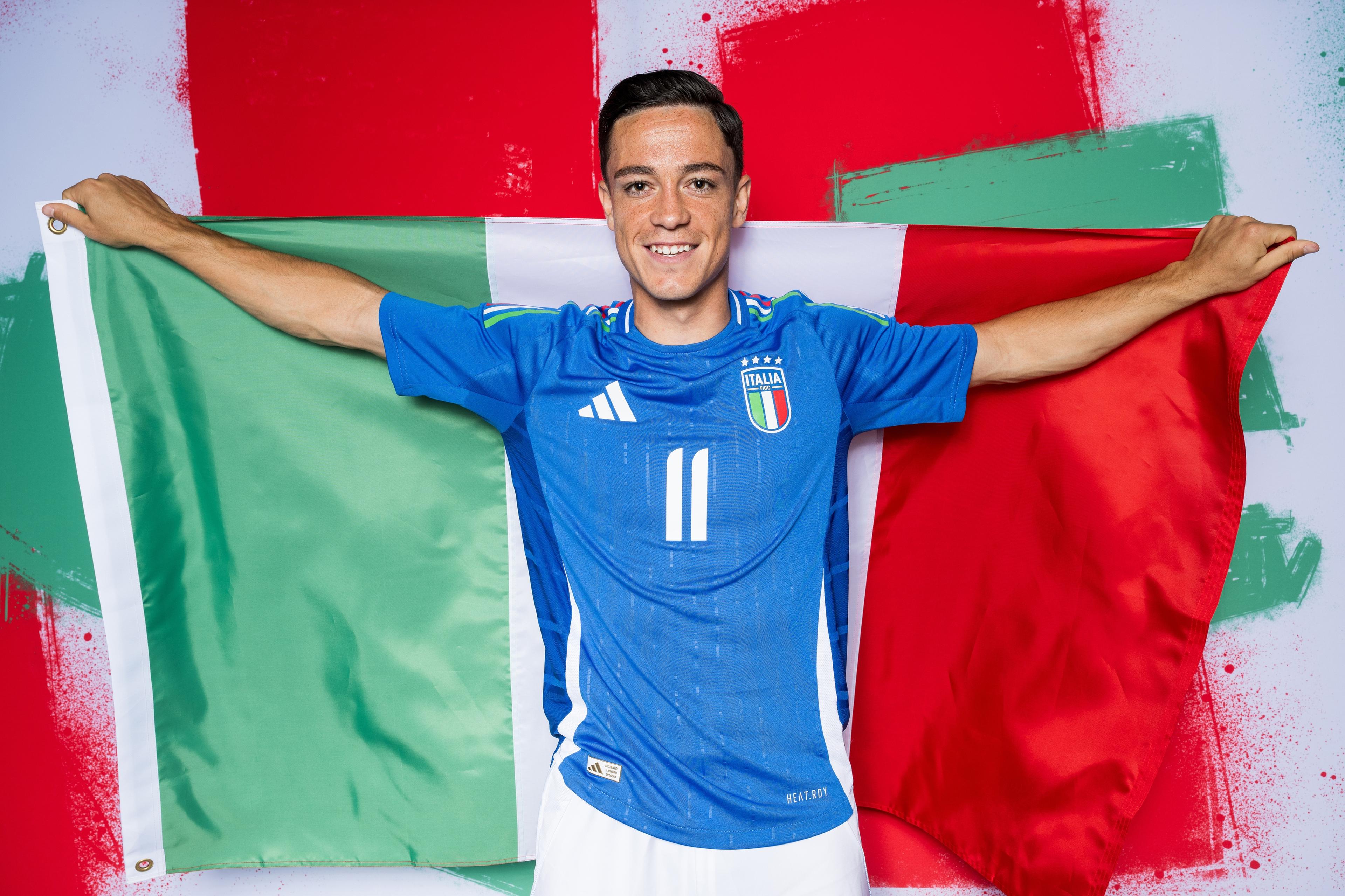 FLORENCE, ITALY - JUNE 08: Giacomo Raspadori of Italy poses for a portrait during the Italy Portrait session ahead of the UEFA EURO 2024 Germany on June 08, 2024 in Florence, Italy. (Photo by Tullio Puglia - UEFA/UEFA via Getty Images)