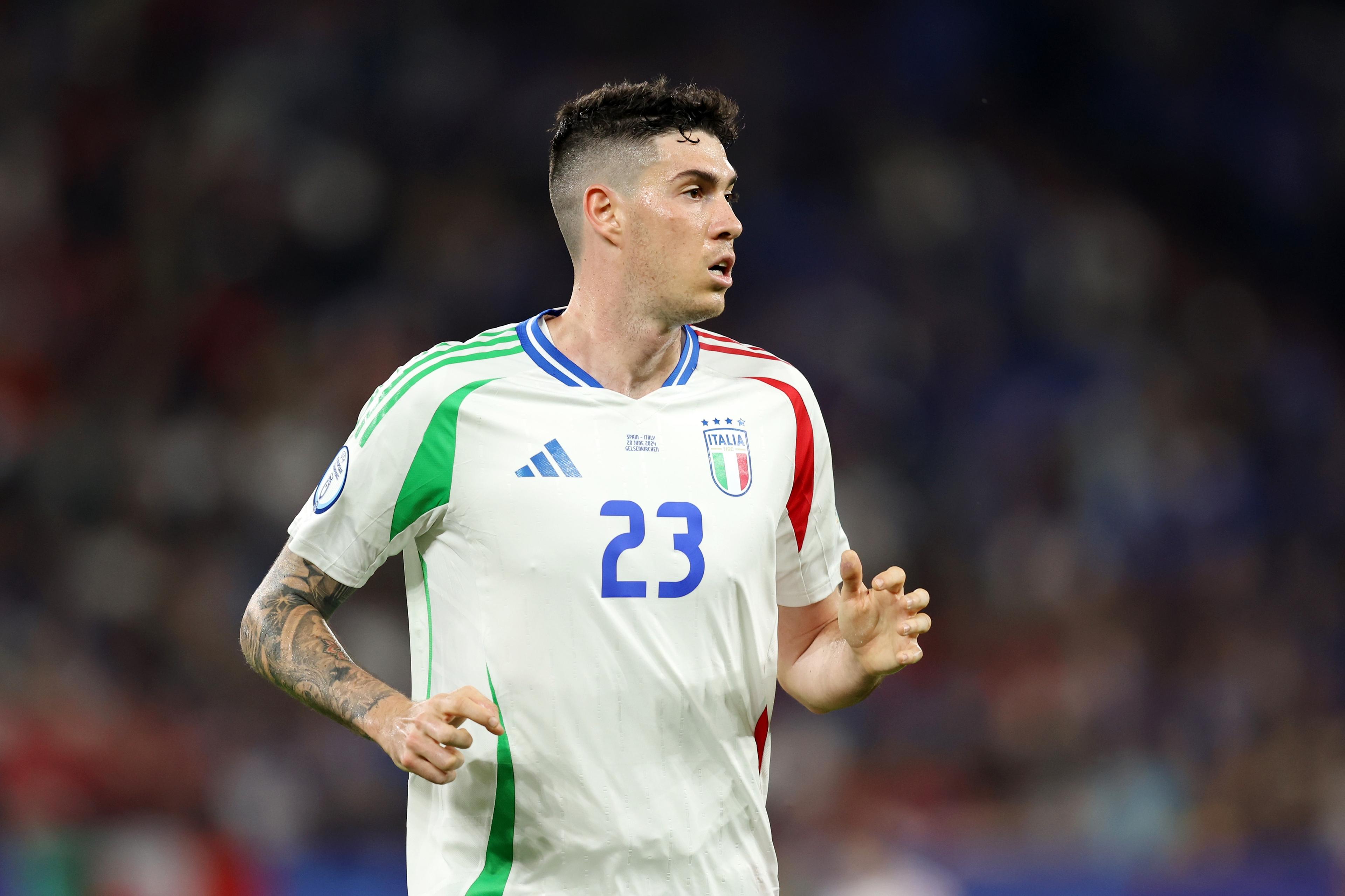 GELSENKIRCHEN, GERMANY - JUNE 20: Alessandro Bastoni of Italy looks on during the UEFA EURO 2024 group stage match between Spain and Italy at Arena AufSchalke on June 20, 2024 in Gelsenkirchen, Germany. (Photo by Matt McNulty - UEFA/UEFA via Getty Images)