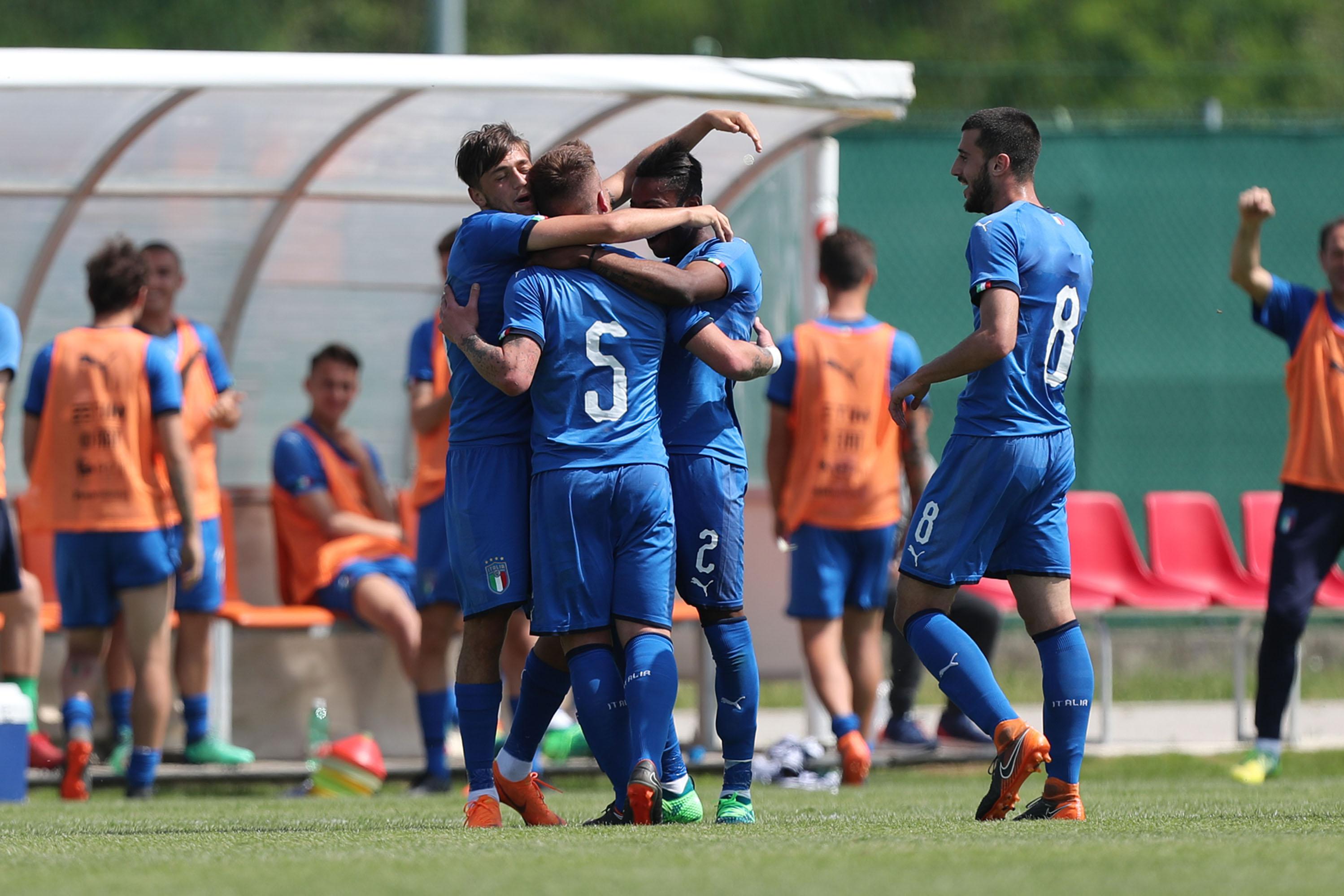 MANZANO, ITALY - APRIL 25: Alessandro Bordin of Italy U20 celebrates after scoring a goal during the match between Italy 20 and Croatia U20 on April 25, 2018 in Manzano, Italy.  (Photo by Gabriele Maltinti/Getty Images)