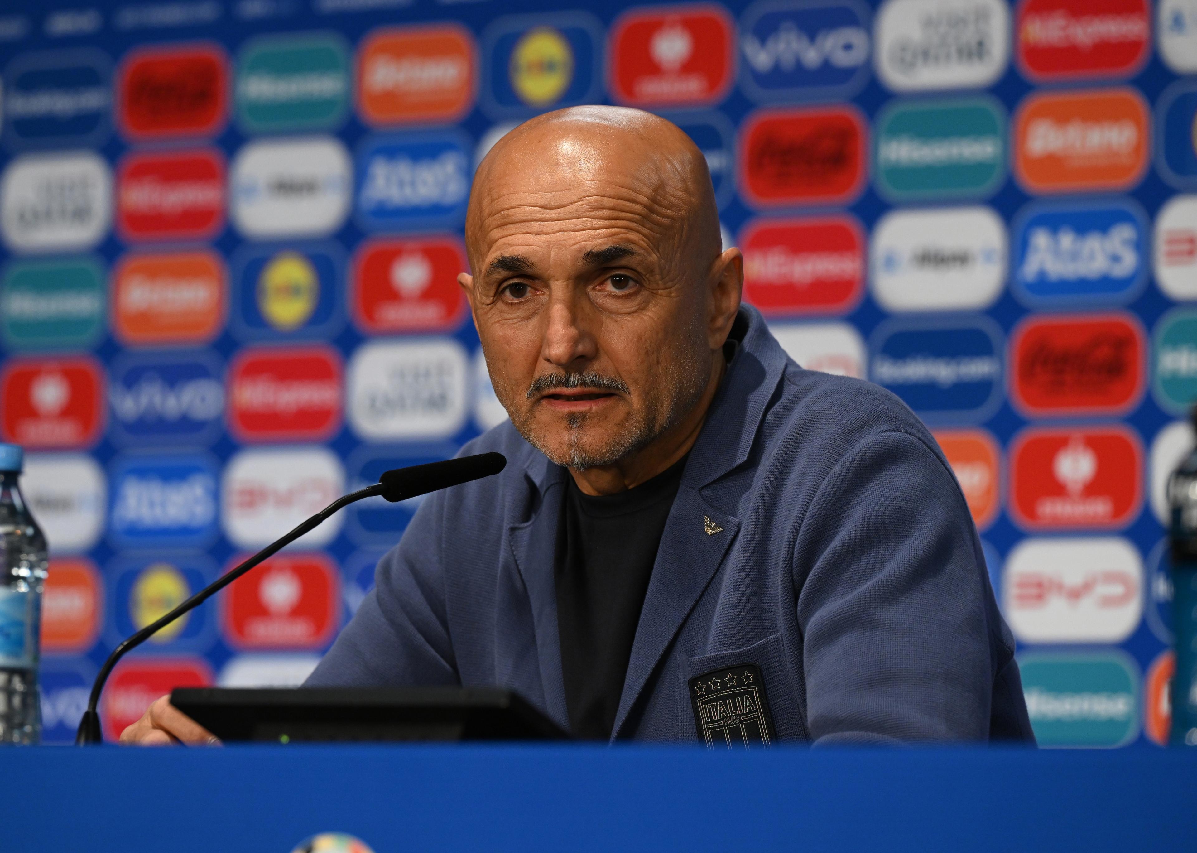 BERLIN, GERMANY - JUNE 28: Head coach of Italy Luciano Spalletti speaks during the press conference at Olympiastadion on June 28, 2024 in Berlin, Germany. (Photo by Claudio Villa/Getty Images for FIGC)