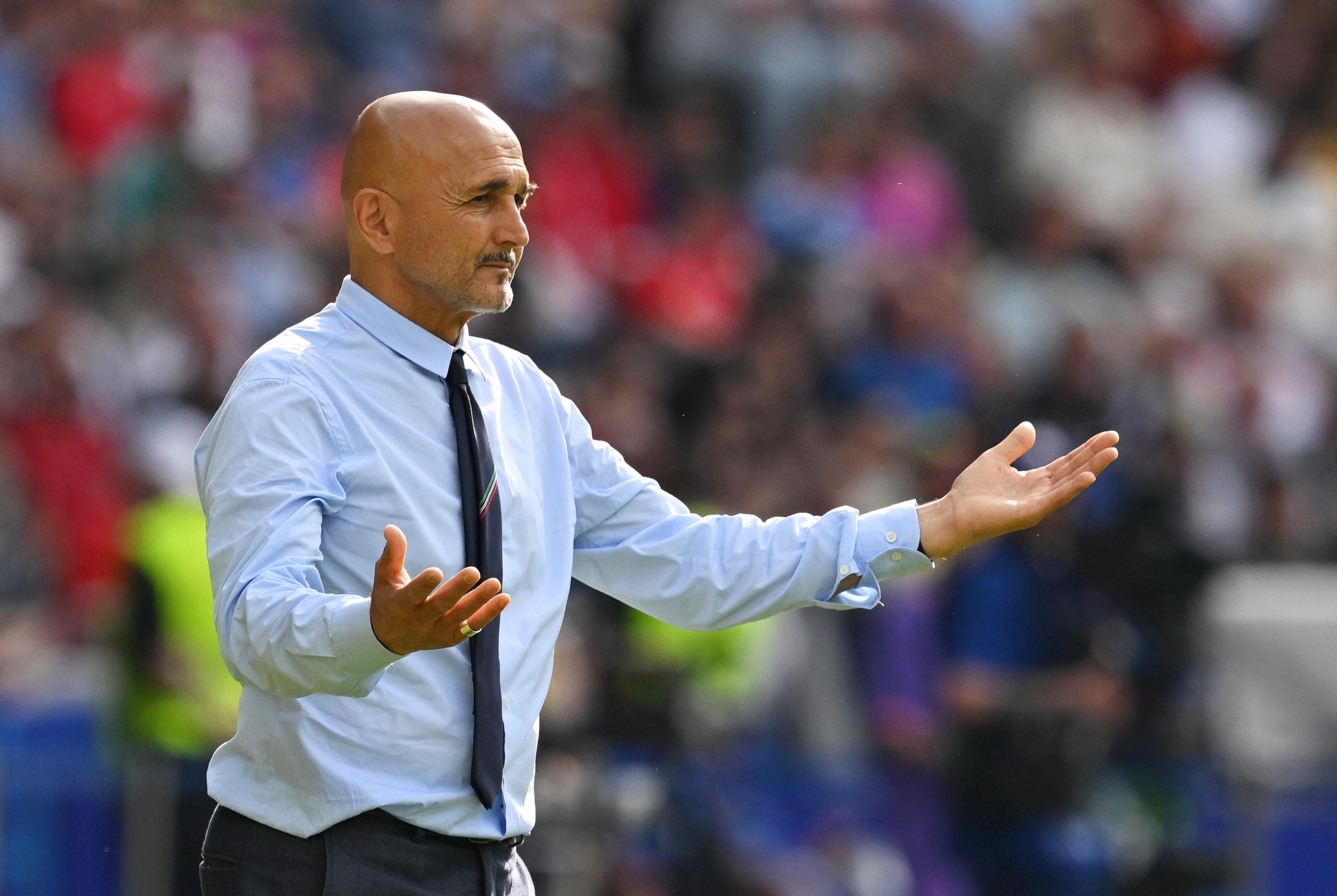 BERLIN, GERMANY - JUNE 29: Luciano Spalletti, Head Coach of Italy, reacts during the UEFA EURO 2024 round of 16 match between Switzerland and Italy at Olympiastadion on June 29, 2024 in Berlin, Germany. (Photo by Claudio Villa/Getty Images for FIGC)