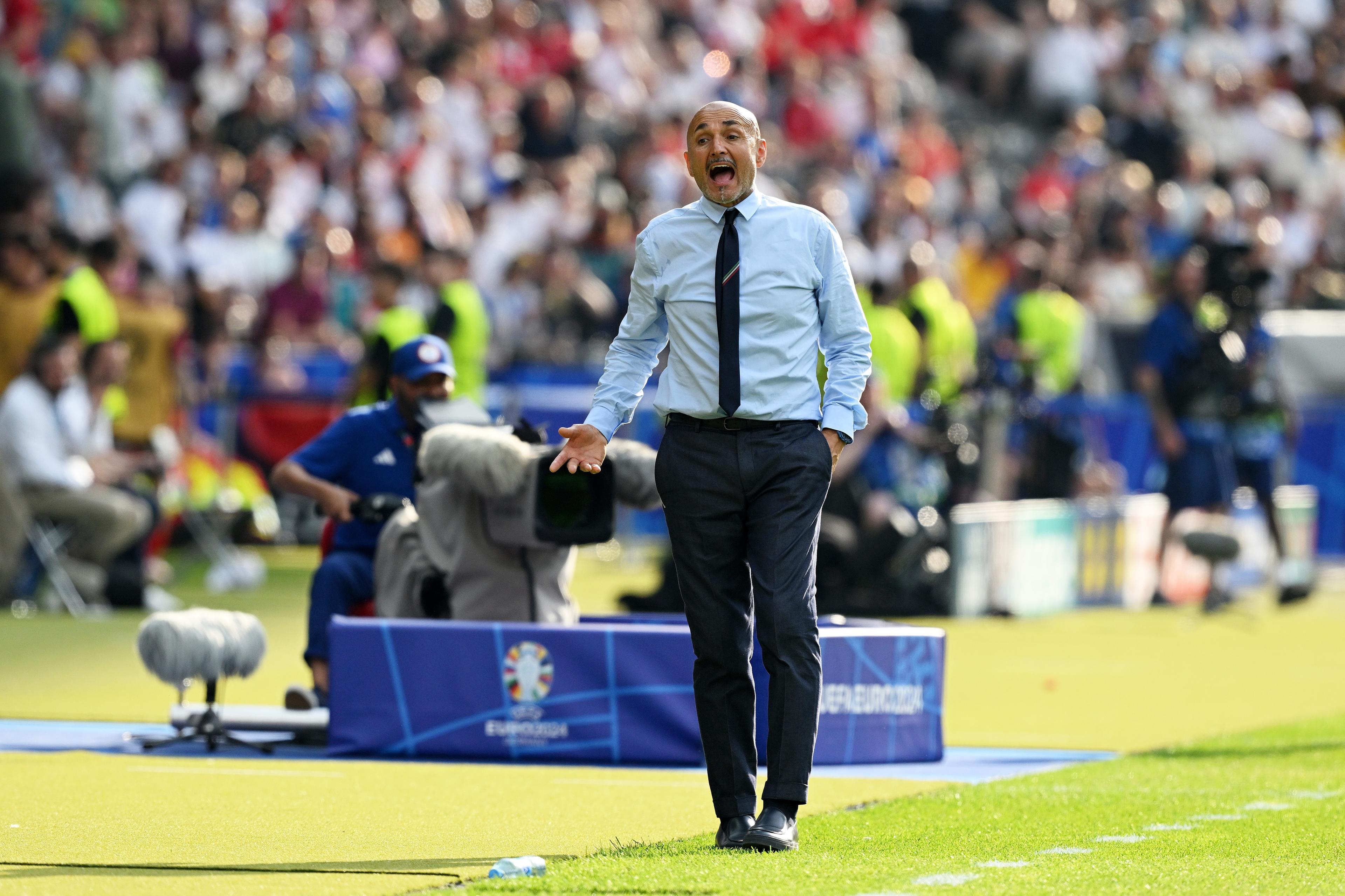 BERLIN, GERMANY - JUNE 29: Luciano Spalletti, Head Coach of Italy, reacts during the UEFA EURO 2024 round of 16 match between Switzerland and Italy at Olympiastadion on June 29, 2024 in Berlin, Germany. (Photo by Claudio Villa/Getty Images for FIGC)