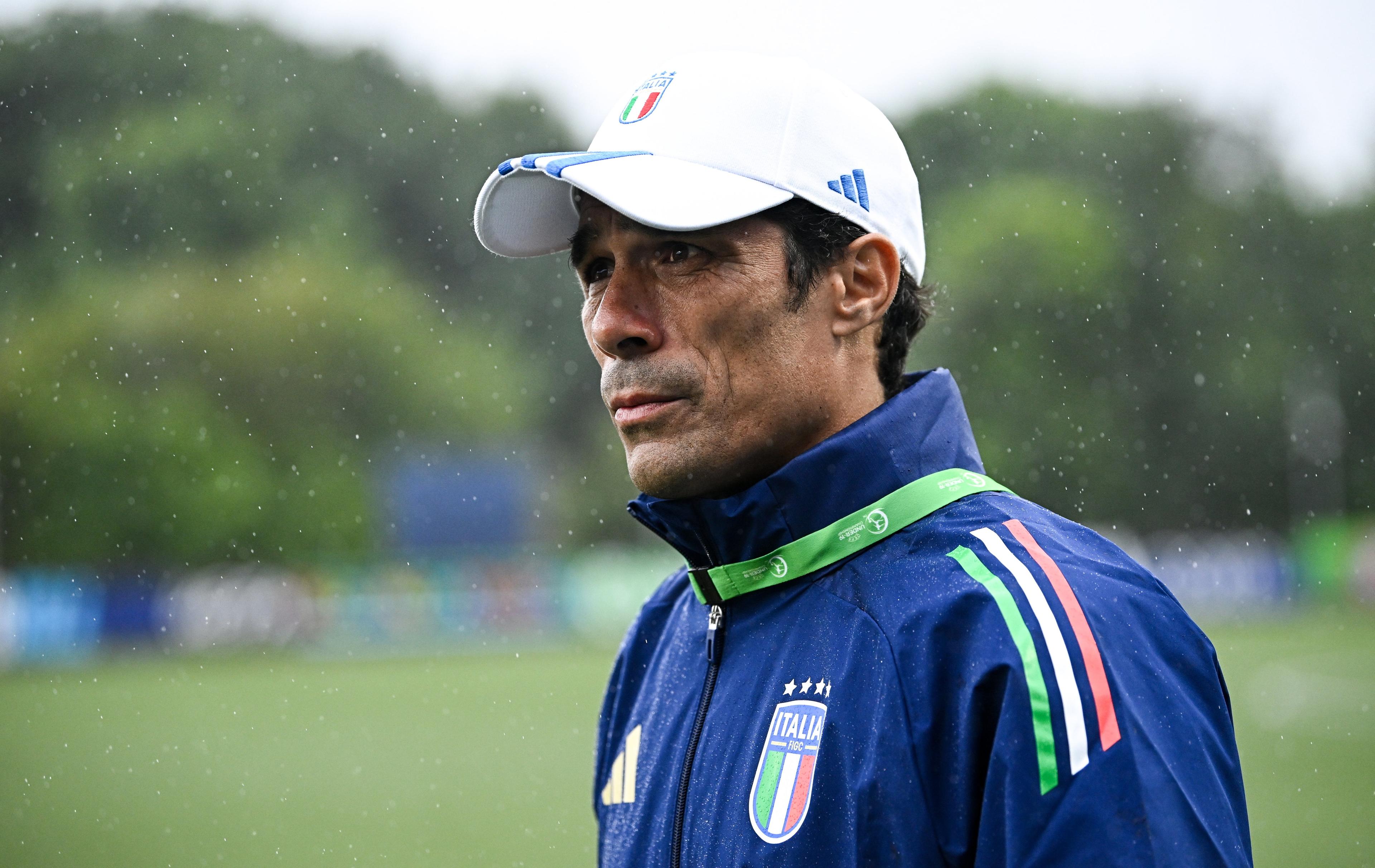 LARNE, NORTHERN IRELAND - JULY 18: Italy manager Bernardo Corradi before the UEFA European Under-19 Championship 2024 Group A match between Northern Ireland and Italy at Inver Park on July 18, 2024 in Larne, Northern Ireland. (Photo by Seb Daly - Sportsfile/UEFA via Getty Images)