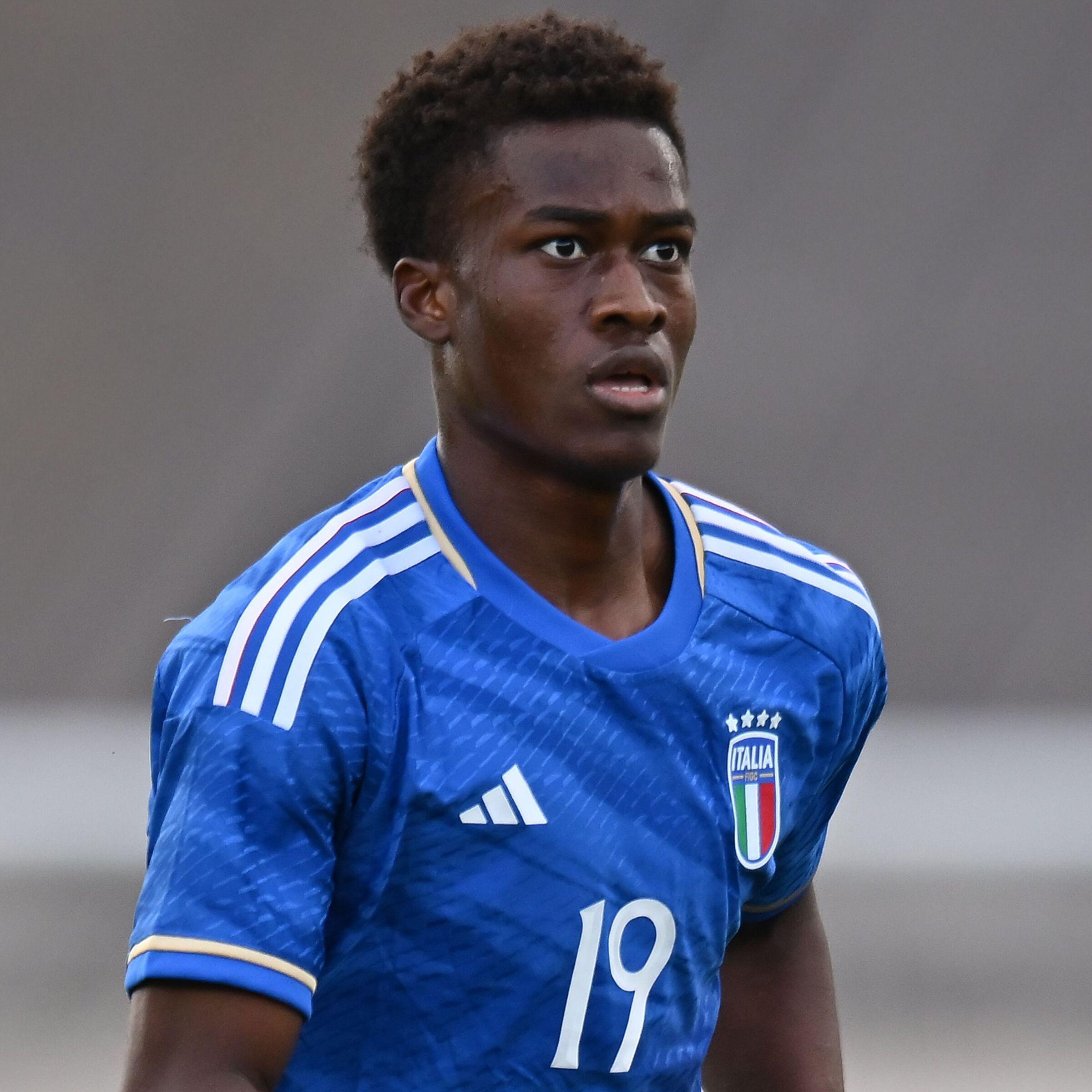 MERANO, ITALY - MARCH 21: Valdes Ngana of Italy U18 during the International Friendly match between Italy U18 and AustriaU18 at Stadio Gianpiero Combi on March 21, 2024 in Merano, Italy. (Photo by Alessandro Sabattini/Getty Images)