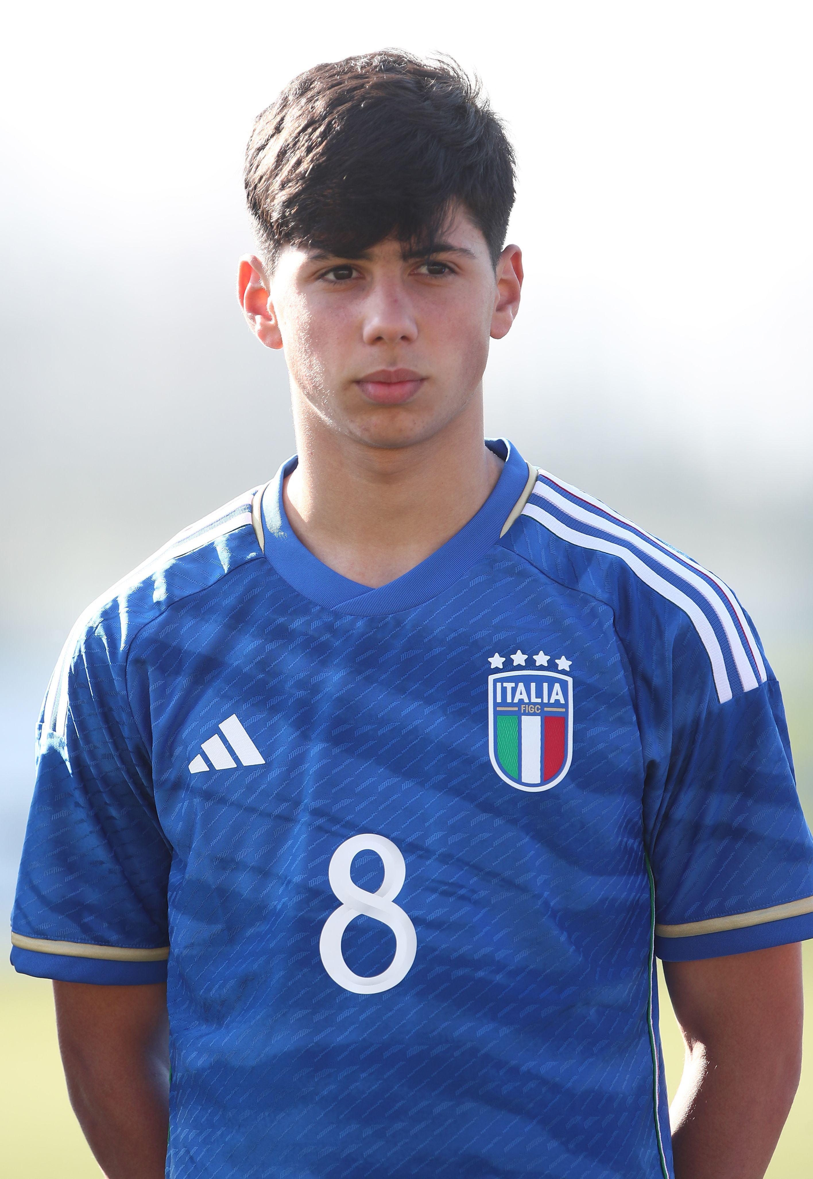 NOVARA, ITALY - FEBRUARY 20: Gioele Giammattei of Italy looks on before the international friendly match between Italy U15 and Poland U15 at Novarello Training Center on February 20, 2024 in Novara, Italy. (Photo by Marco Luzzani/Getty Images)