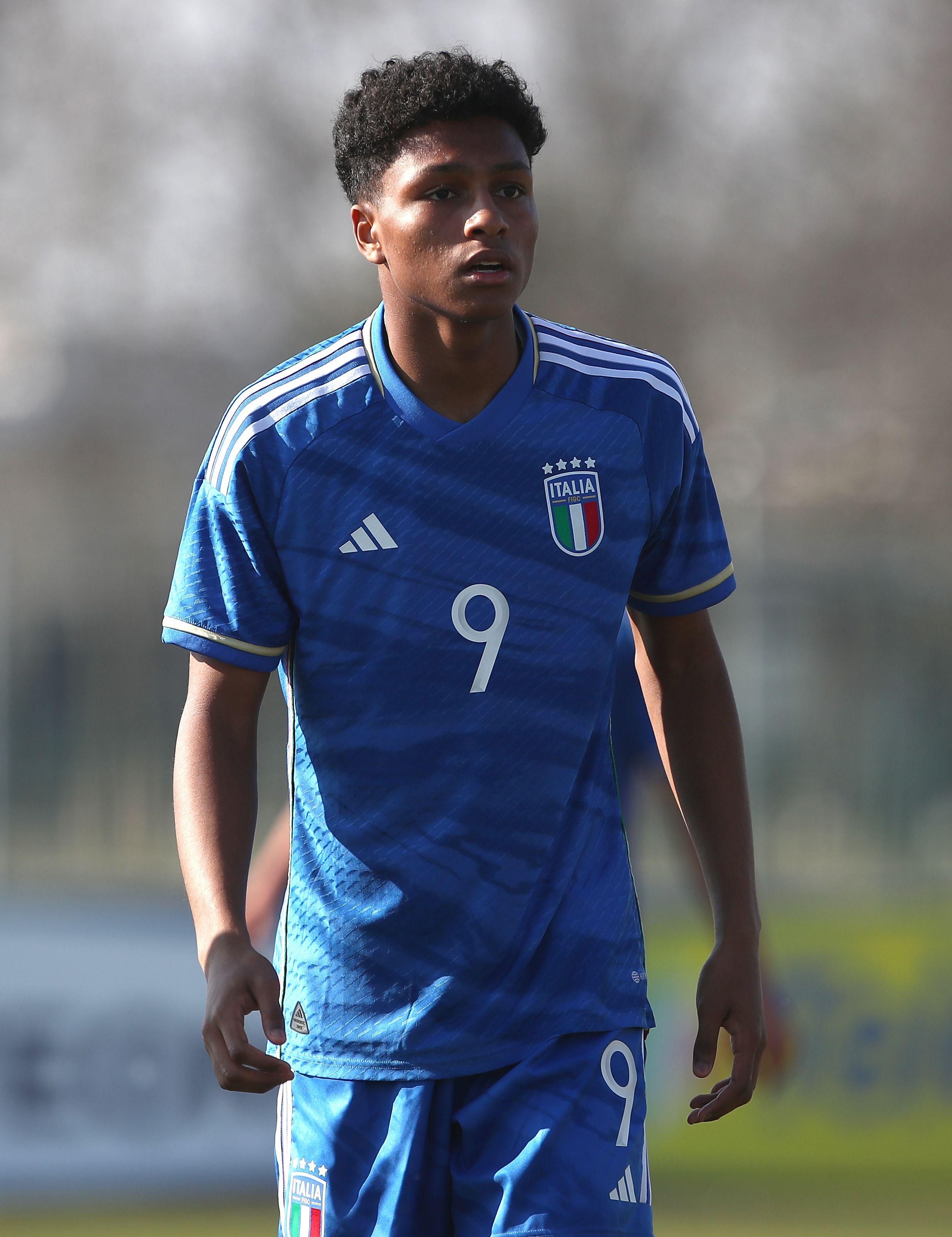 NOVARA, ITALY - FEBRUARY 20: Kevin Fustini of Italy looks on during the international friendly match between Italy U15 and Poland U15 at Novarello Training Center on February 20, 2024 in Novara, Italy. (Photo by Marco Luzzani/Getty Images)