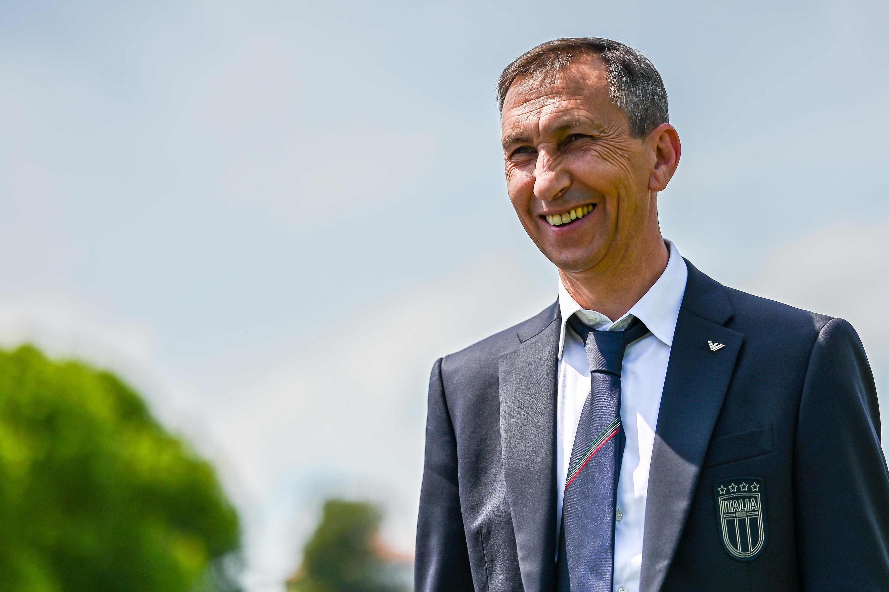AUBAGNE, FRANCE - JUNE 6: Carmine Nunziata, head coach of Italy U21, looks on prior to kick-off in the 50th Tournoi Maurice Revello match between Ukraine U21 and Italy U21 at Stade de Lattre on June 6, 2024 in Aubagne, France.  (Photo by Simone Arveda/Getty Images)