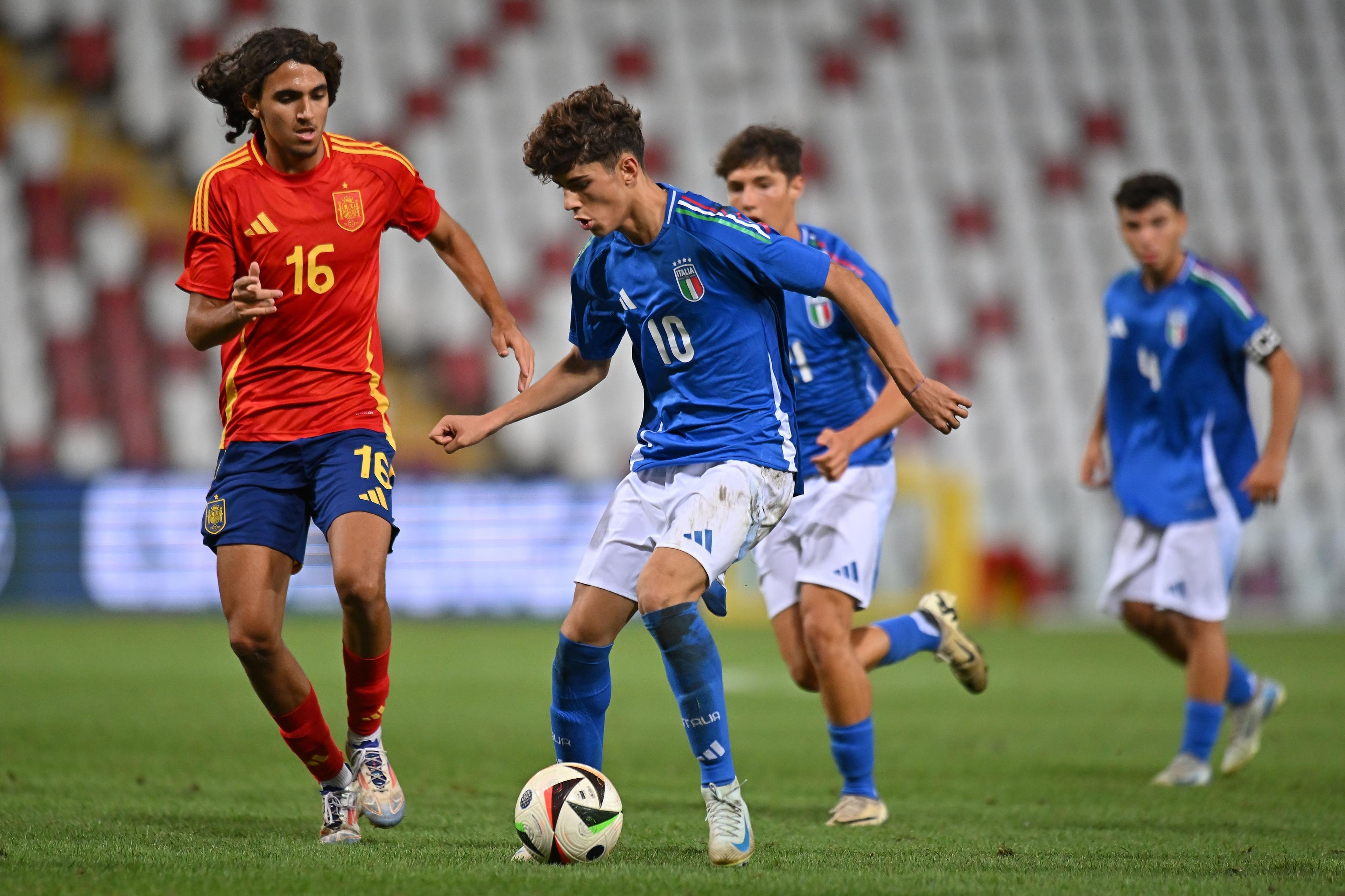 TRIESTE, ITALY - SEPTEMBER 09: Samuele Inacio of Italy U17 in action during the International Friendly match between Italy U17 and Spain U17 at Stadio Nereo Rocco on September 09, 2024 in Trieste, Italy. (Photo by Alessandro Sabattini/Getty Images)