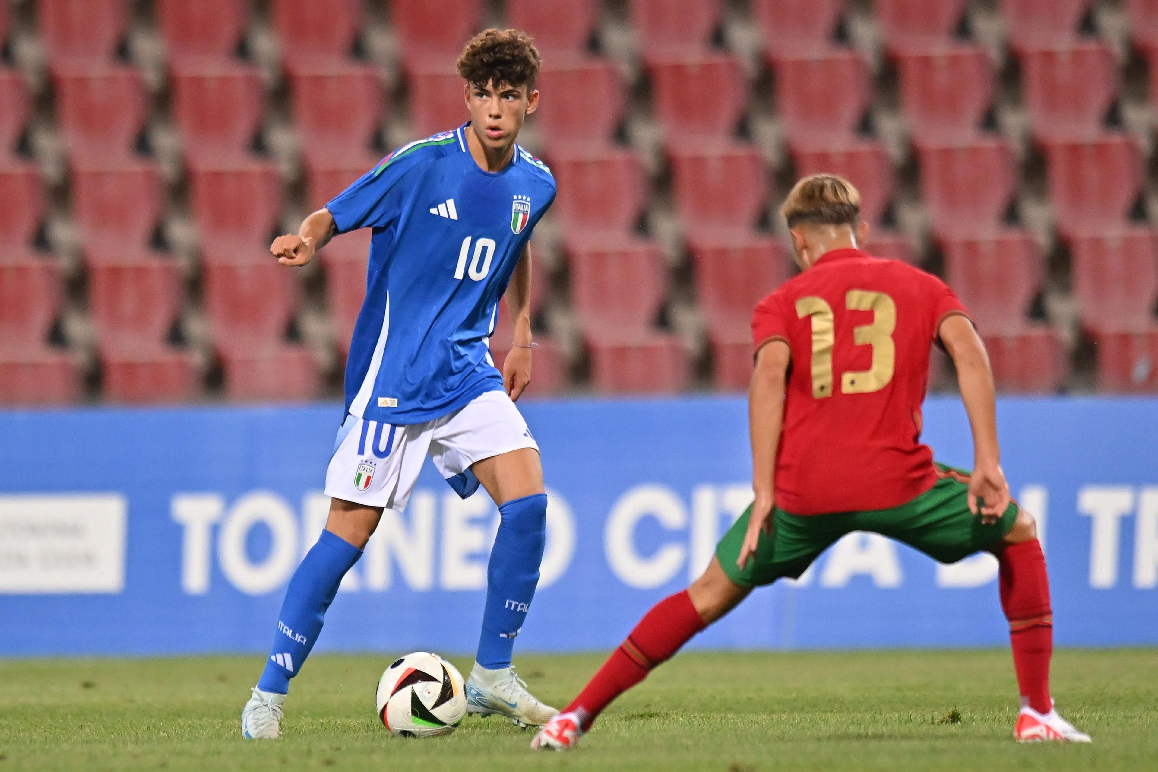 TRIESTE, ITALY - SEPTEMBER 03: Samuele Inacio of Italy U17 during the International Friendly match between Italy U17 and Portugal U17 at Stadio Nereo Rocco on September 03, 2024 in Trieste, Italy. (Photo by Alessandro Sabattini/Getty Images)