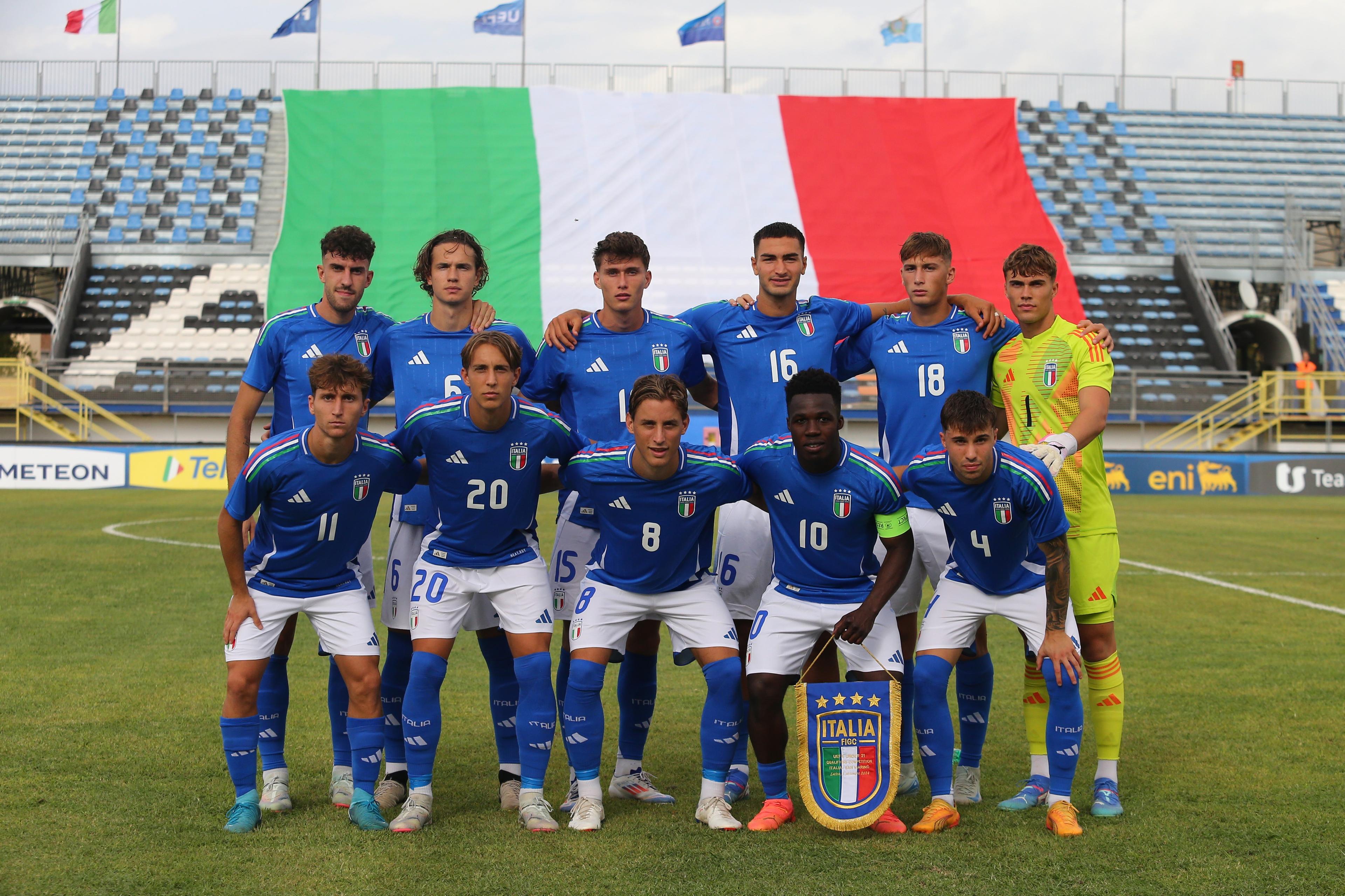 LATINA, ITALY - SEPTEMBER 05: Italy U21 team poses during 2025 Under 21 EURO Qualifying Group A match between Italy and San Marino at Stadio Domenico Francioni on September 05, 2024 in Latina, Italy. (Photo by Paolo Bruno/Getty Images)