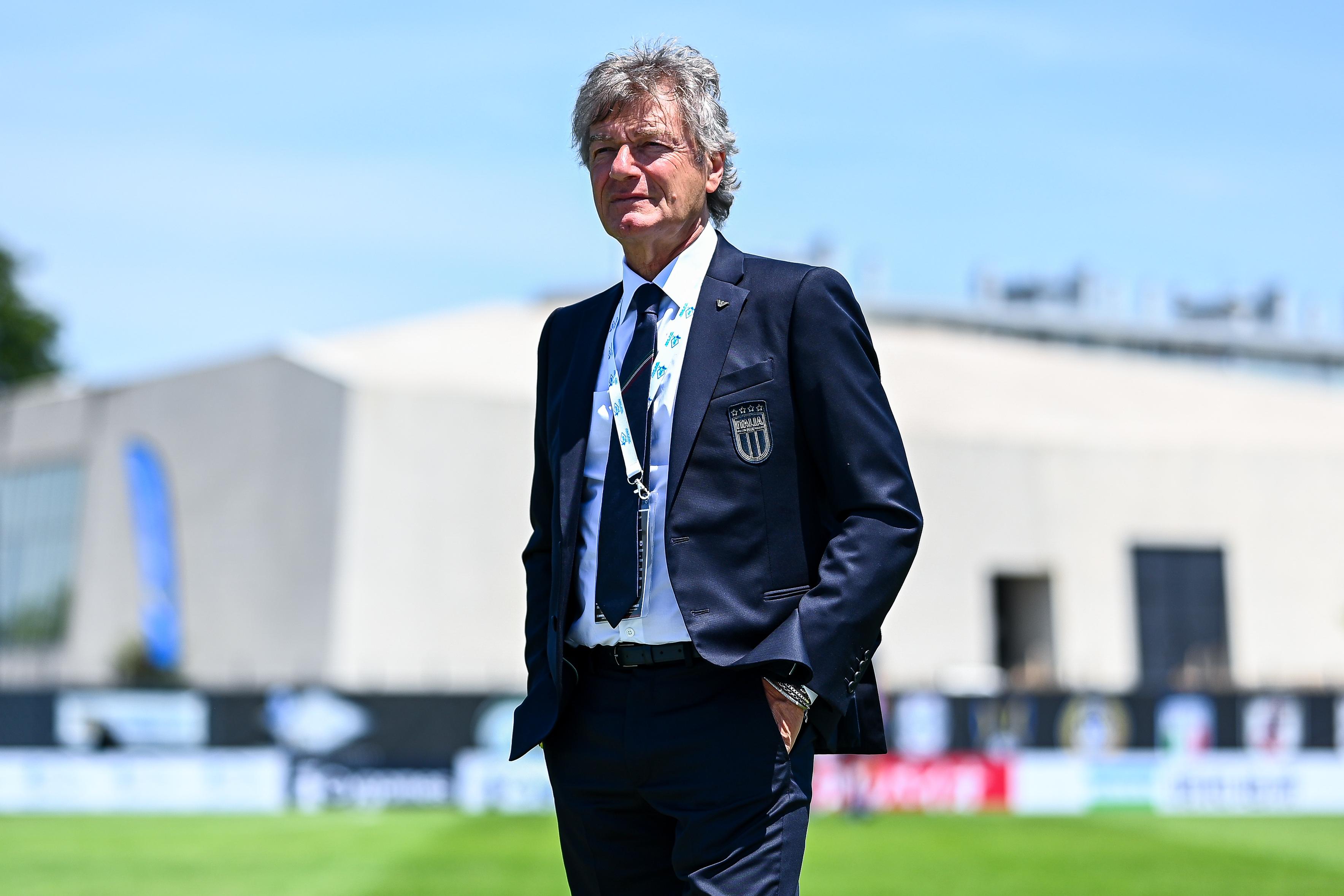 AUBAGNE, FRANCE - JUNE 6: Giancarlo Antognoni, chief of delegation of Italy U21, looks on during a pitch inspection prior to kick-off in the 50th Tournoi Maurice Revello match between Ukraine U21 and Italy U21 at Stade de Lattre on June 6, 2024 in Aubagne, France.  (Photo by Simone Arveda/Getty Images)