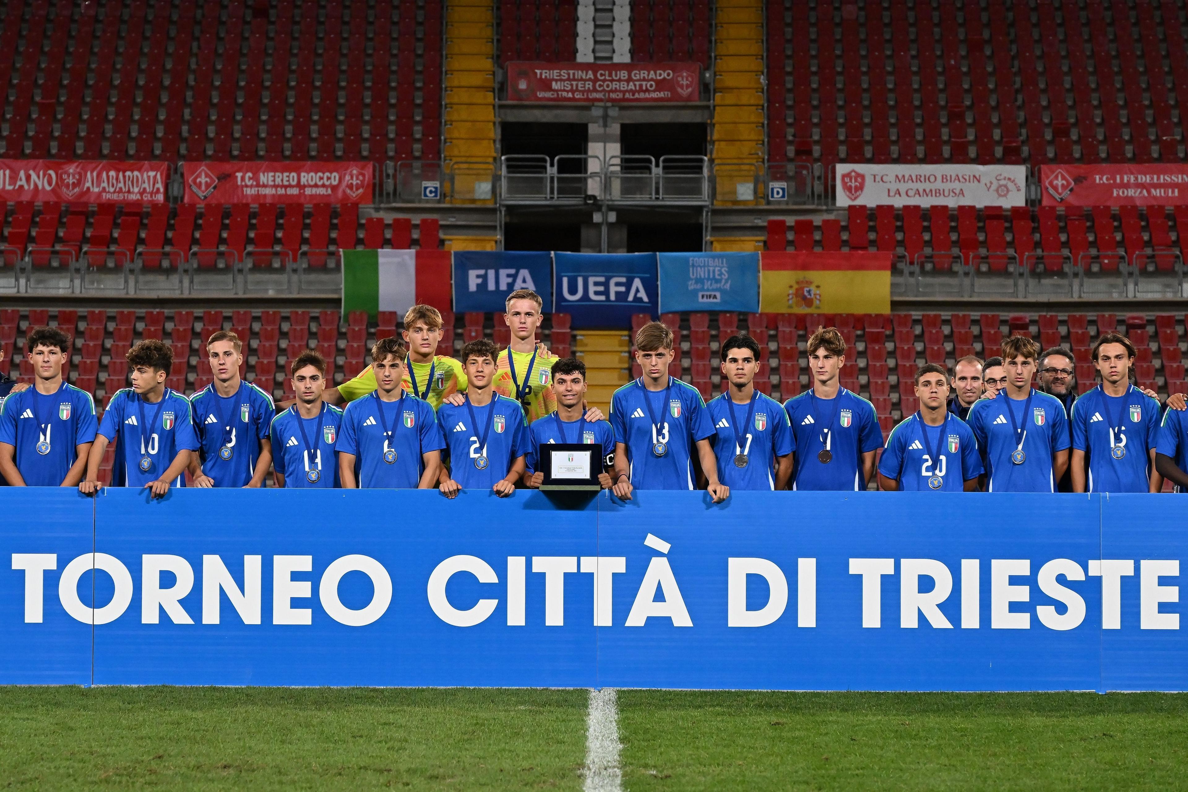 TRIESTE, ITALY - SEPTEMBER 09: Italian player during the International Friendly match between Italy U17 and Spain U17 at Stadio Nereo Rocco on September 09, 2024 in Trieste, Italy.  (Photo by Alessandro Sabattini/Getty Images)