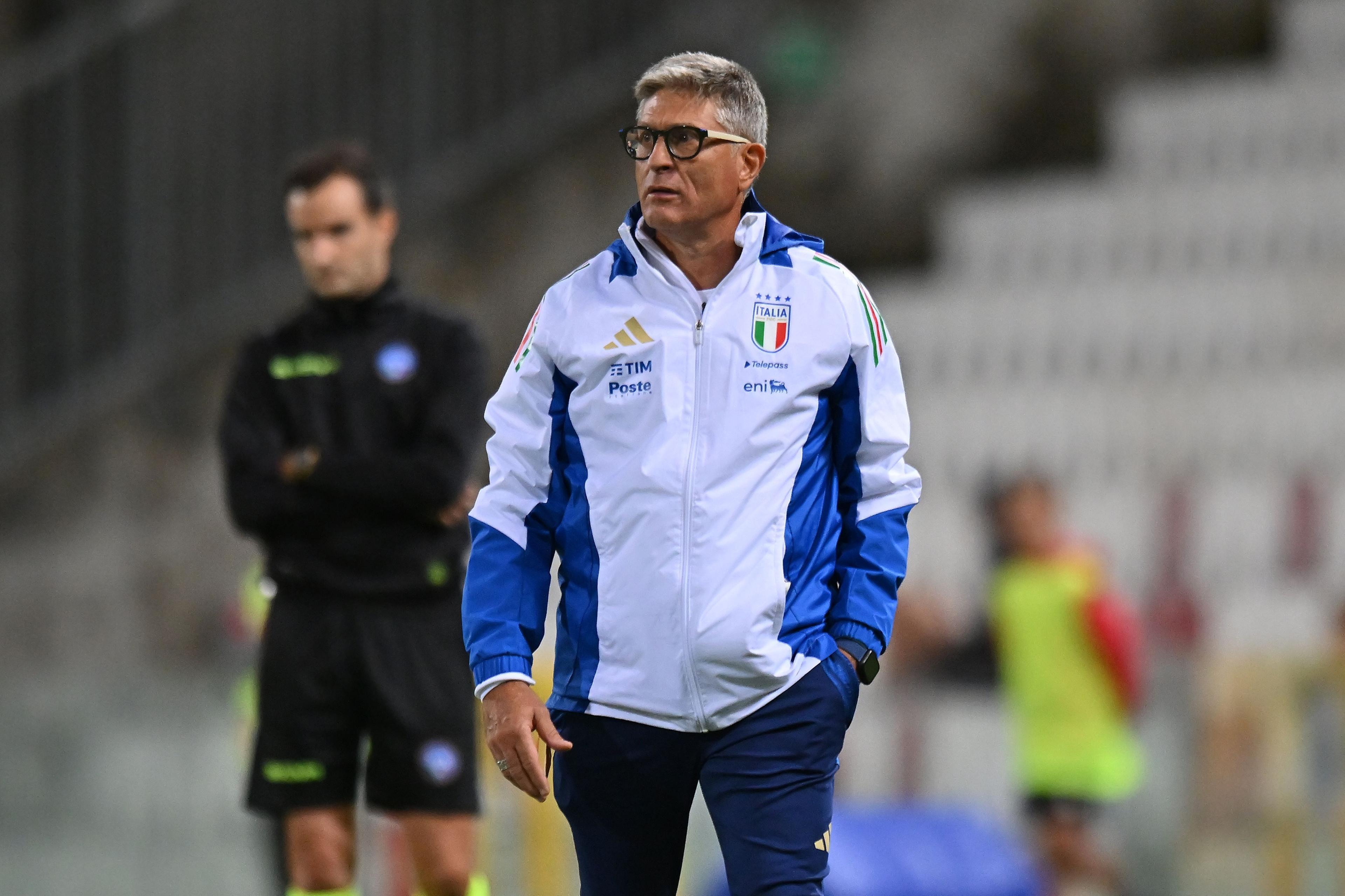 TRIESTE, ITALY - SEPTEMBER 09: Massimiliano Favo head coach of Italy U17 reacts during the International Friendly match between Italy U17 and Spain U17 at Stadio Nereo Rocco on September 09, 2024 in Trieste, Italy. (Photo by Alessandro Sabattini/Getty Images)