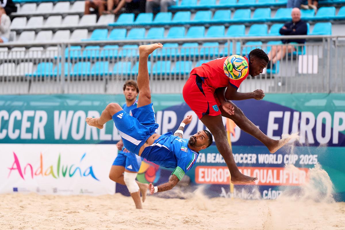 CADIZ, SPAIN - OCTOBER 09: FIFA Beach Soccer World Cup 2025 - European Qualifier Andalucía at Playa de La Victoria on October 09, 2024 in Cadiz, Spain. (Photo by Manuel Queimadelos/Quality Sport Images)
