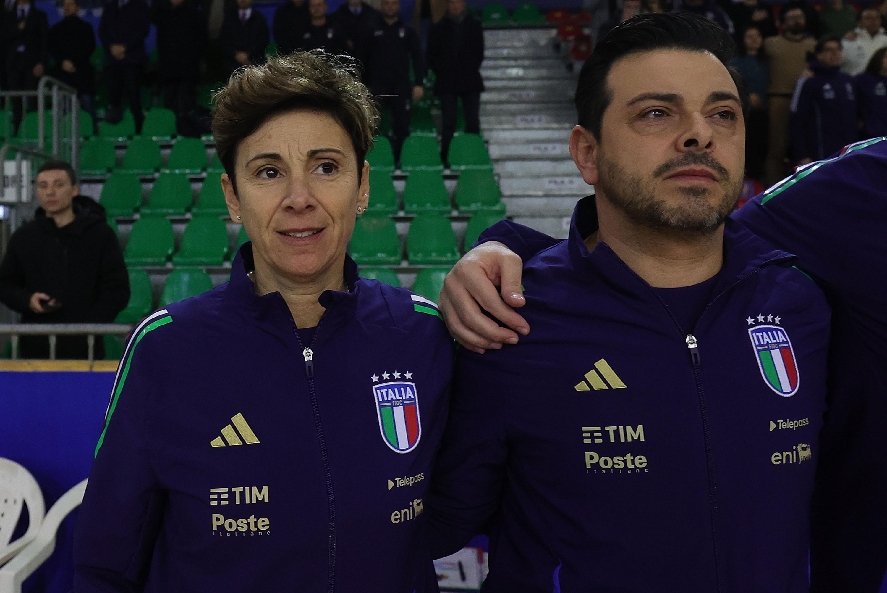 PRATO, ITALY - JANUARY 14: Francesca Salvatore manager of Italy Futsal looks on during the Women Futsal Friendly match between Italy and Portugal on January 14, 2025 in Prato, Italy. (Photo by Gabriele Maltinti - FIGC/FIGC via Getty Images) *** Local Caption *** Francesca Salvatore