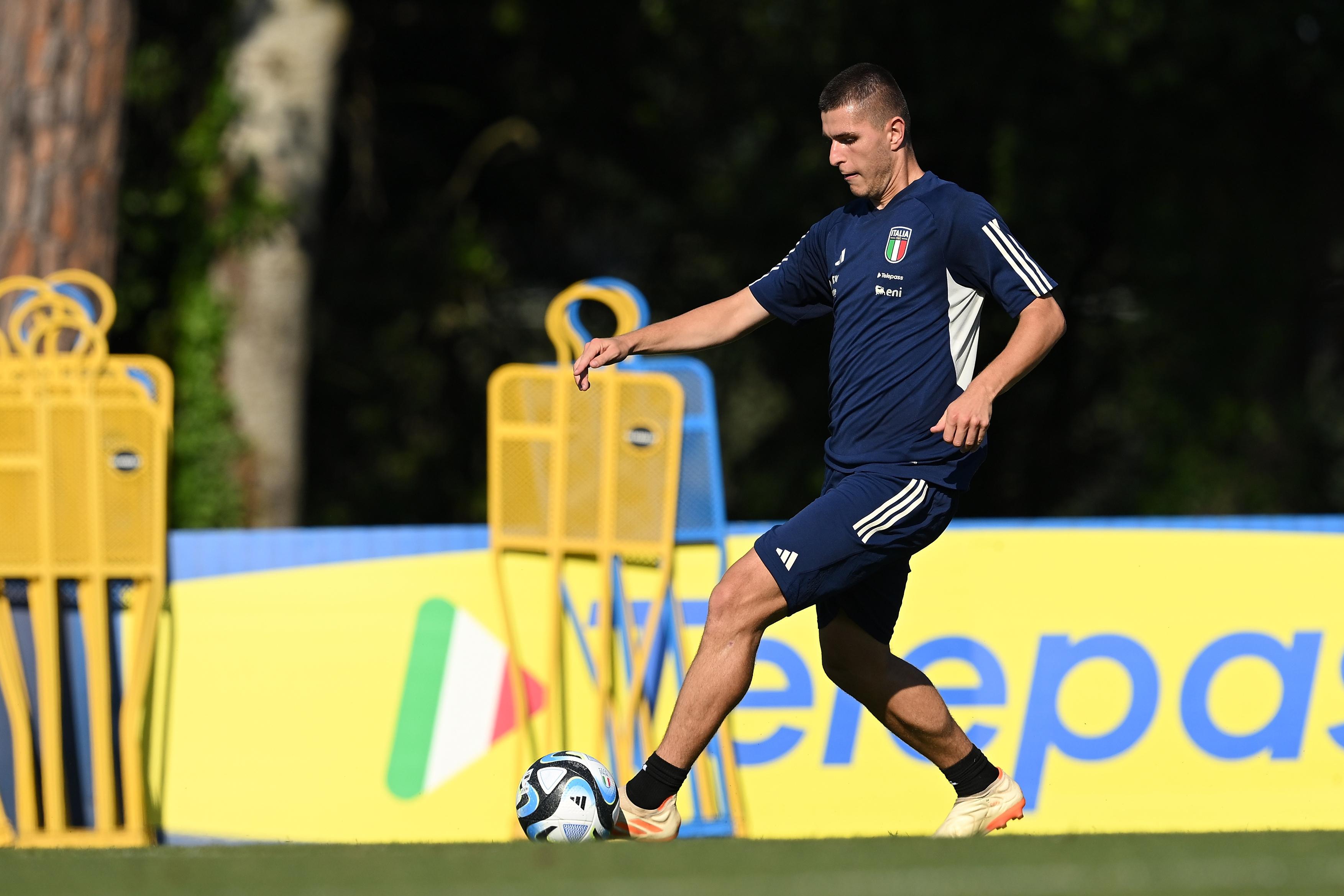 TIRRENIA, ITALY - JUNE 15: Lorenzo Pirola of Italy U21 in action during a training session at Centro di Preparazione Olimpica on June 15, 2023 in Tirrenia, Italy. (Photo by Tullio M. Puglia/Getty Images)