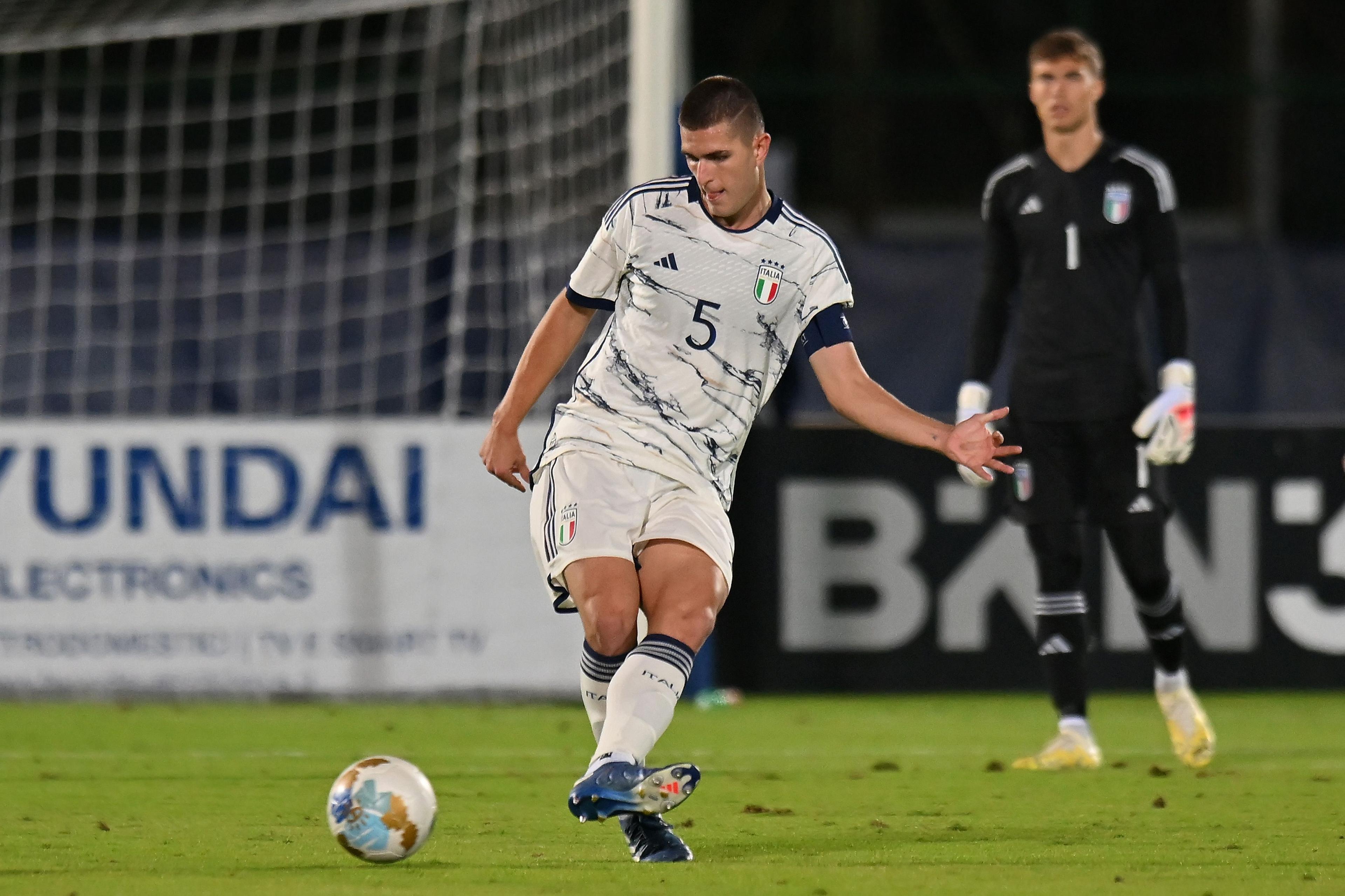 SAN MARINO, ITALY - NOVEMBER 16: Lorenzo Pirola of Italy U21 during the UEFA Under21 Euro Qualifier match between San Marino U21 and Italy U21 at Serravalle on November 16, 2023 in San Marino, Italy. (Photo by Alessandro Sabattini/Getty Images)
