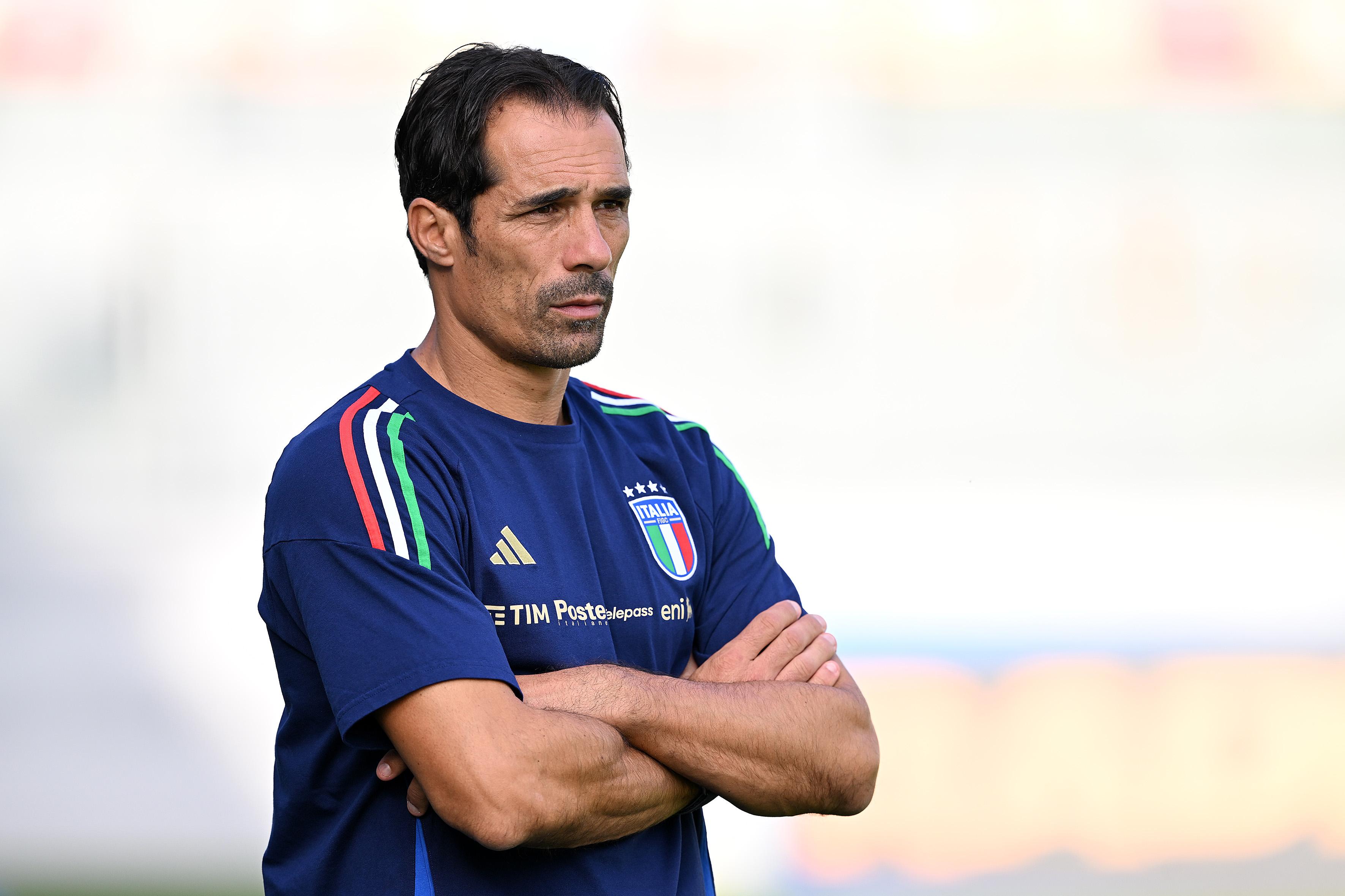 FROSINONE, ITALY - OCTOBER 10: Bernardo Corradi Italy U20 head coach before the Elite League match between Italy U20 and England U20 at Stadio Benito Stirpe on October 10, 2024 in Frosinone, Italy. (Photo by Francesco Pecoraro - FIGC/FIGC via Getty Images)