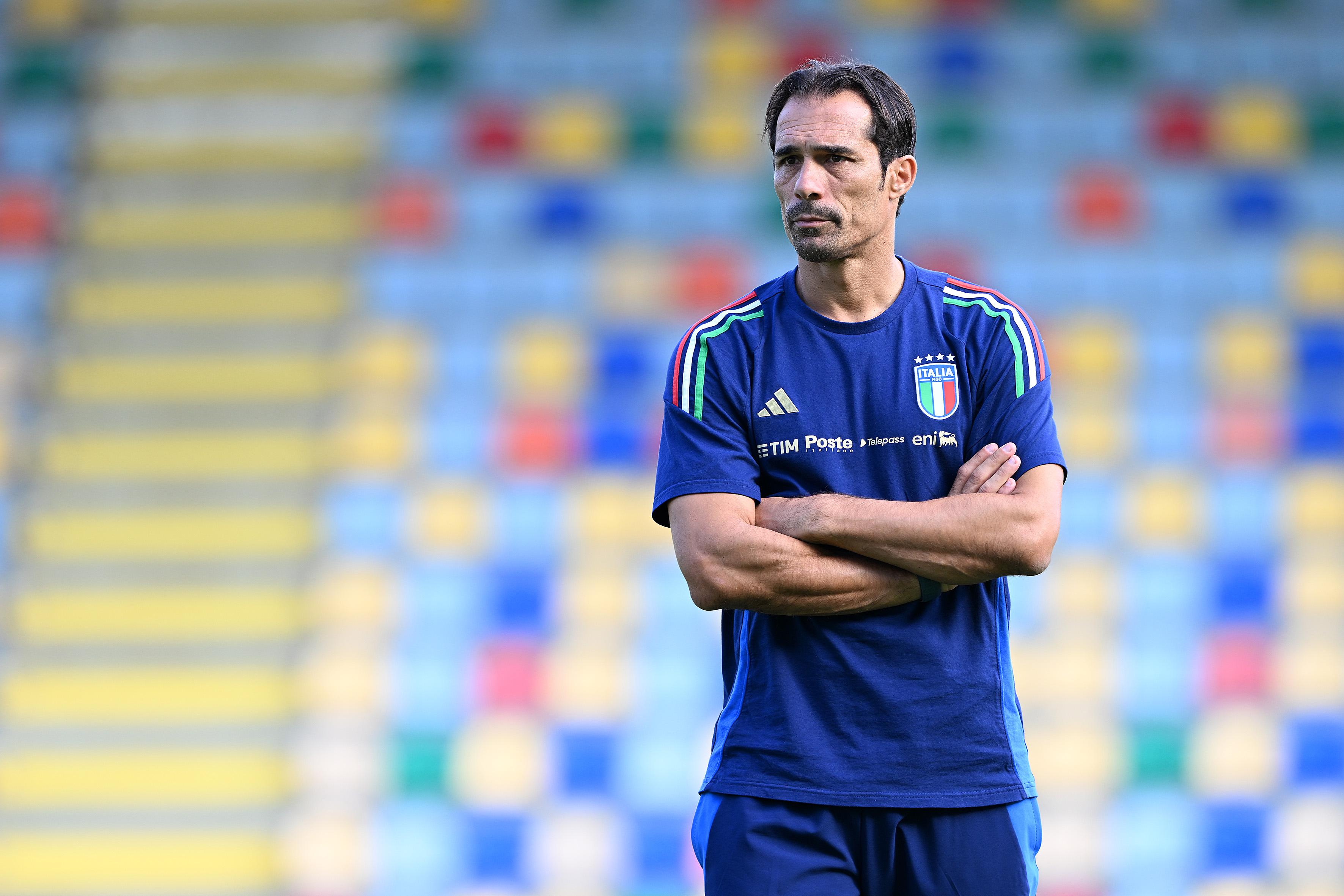 FROSINONE, ITALY - OCTOBER 10: Bernardo Corradi Italy U20 head coach before the Elite League match between Italy U20 and England U20 at Stadio Benito Stirpe on October 10, 2024 in Frosinone, Italy. (Photo by Francesco Pecoraro - FIGC/FIGC via Getty Images)