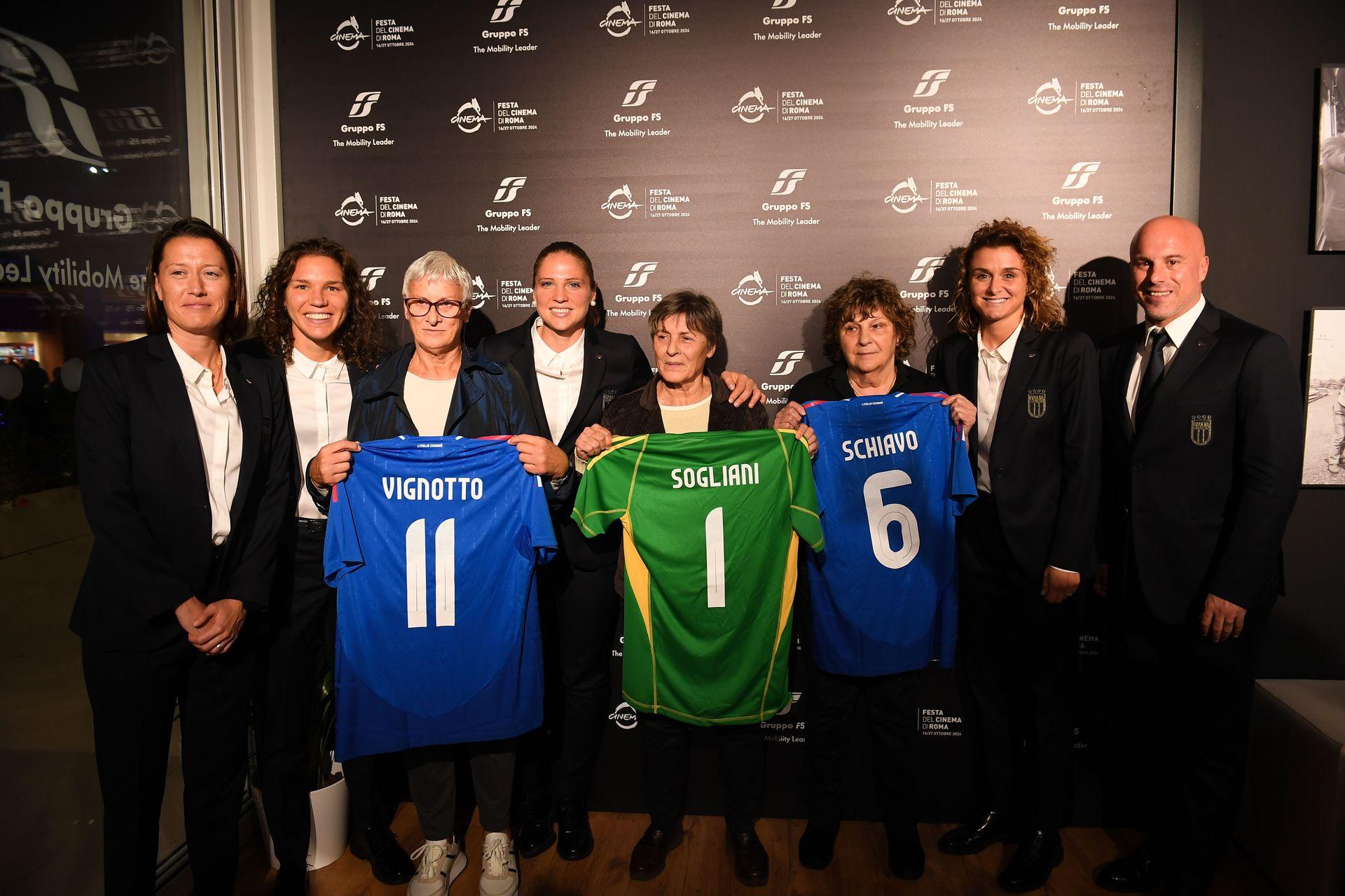 ROME, ITALY - OCTOBER 24: the players of the Italian women\\'s team during \\'Vincere Insieme - storie di donne, sport e cinema\\' at Auditorium Parco Della Musica on October 24, 2024 in Rome, Italy. (Photo by Silvia Lore-FIGC/FIGC via Getty Images)