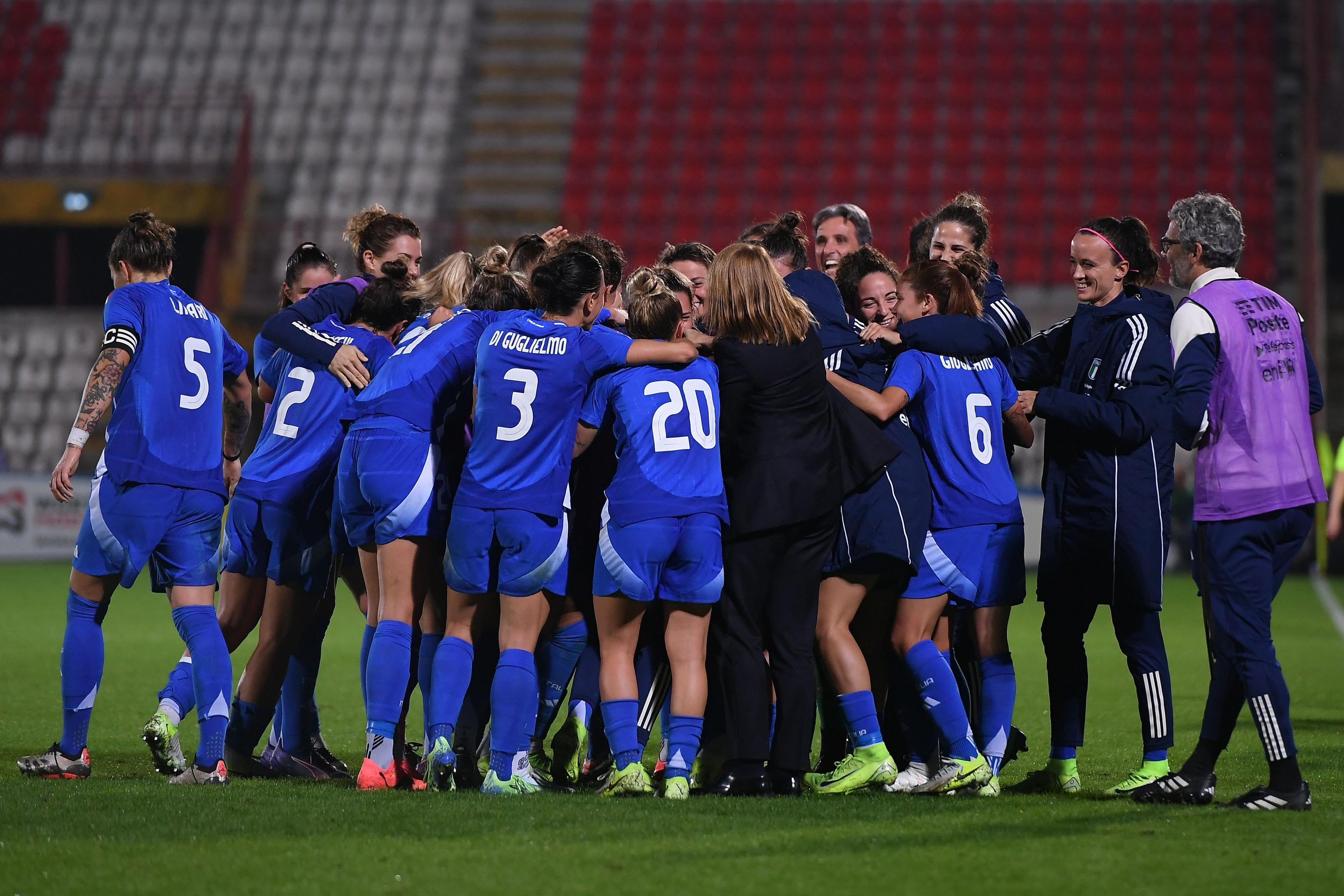 IMOLA, ITALY - OCTOBER 29: Chiara Beccari of Italy  celebrates after scoring 1-1 goal during the Women\\'s International Friendly match between Italy and Spain on October 29, 2024 in Imola, Italy. (Photo by FIGC/FIGC via Getty Images)