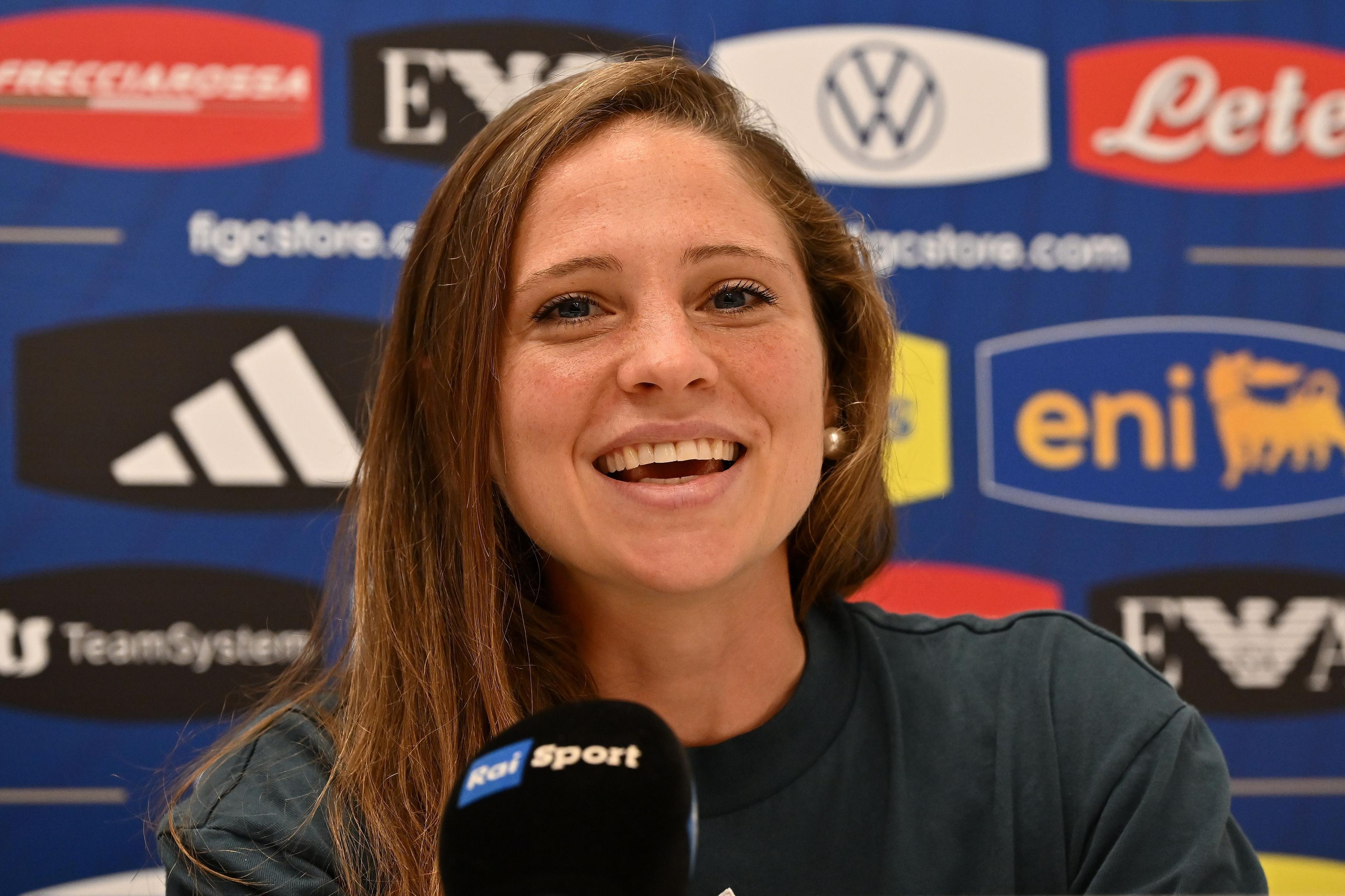 VICENZA, ITALY - OCTOBER 28:Laura Giuliani of Italy during the Italy Women Training Session & Press Conference at Stadio Romeo Menti on October 28, 2024 in Vicenza, Italy. (Photo by FIGC/FIGC via Getty Images)