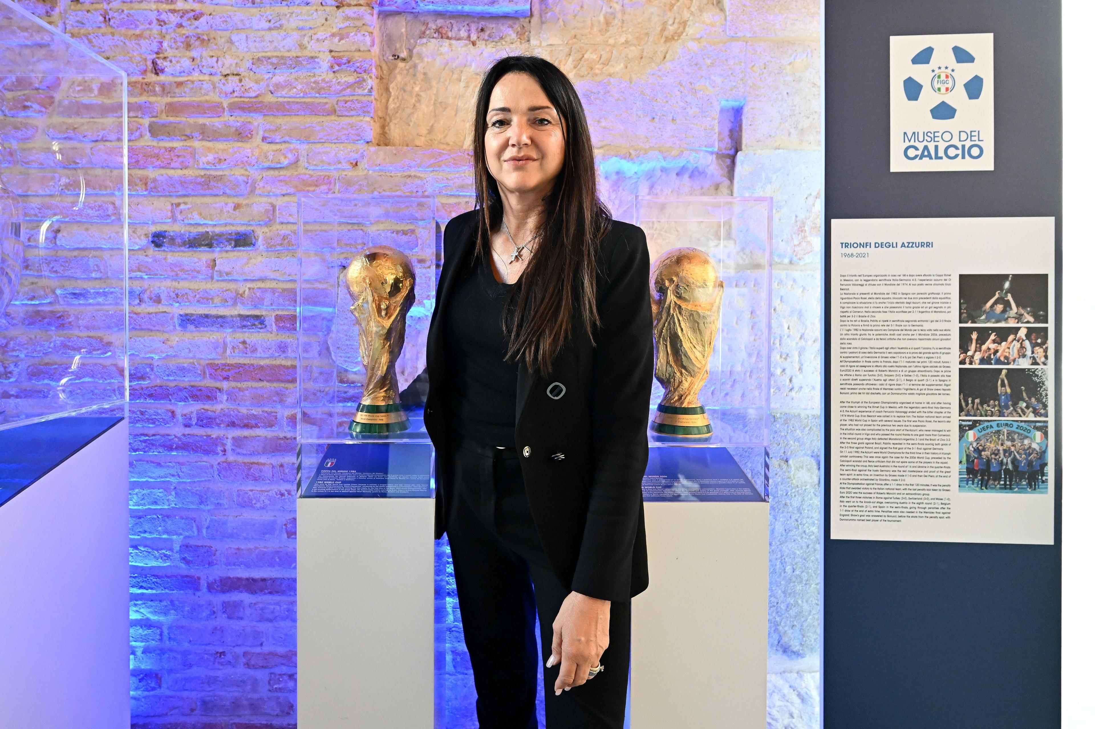 VICENZA, ITALY - OCTOBER 29:Federica Cappelletti during the Italy Women Visits Paolo Rossi Mural & The 'Museo Del Calcio' Exhibition' on October 29, 2024 in Vicenza, Italy. (Photo by FIGC/FIGC via Getty Images)