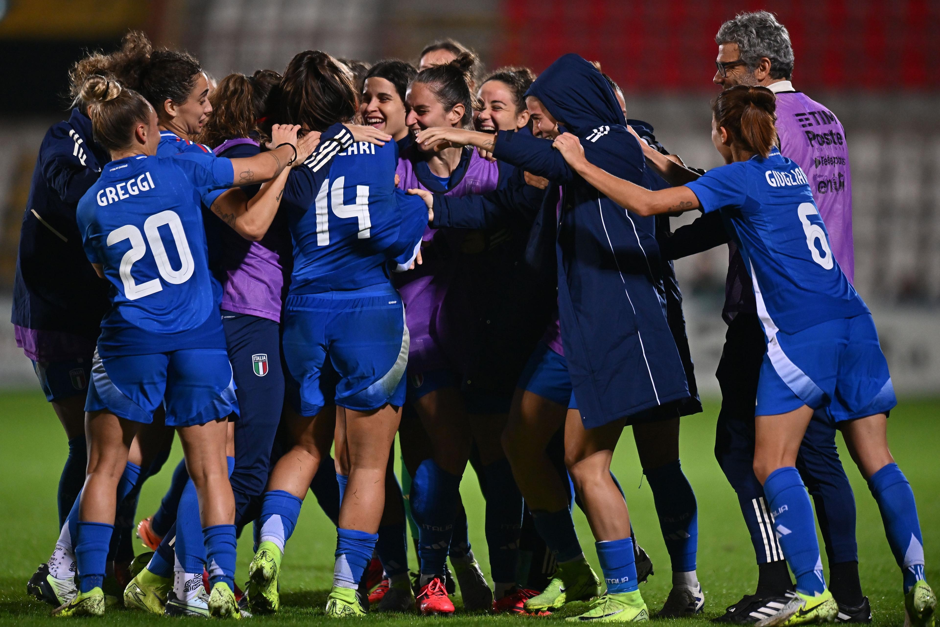 IMOLA, ITALY - OCTOBER 29: Chiara Beccari of Italy  celebrates after scoring 1-1 goal during the Women\\'s International Friendly match between Italy and Spain on October 29, 2024 in Imola, Italy. (Photo by FIGC/FIGC via Getty Images)