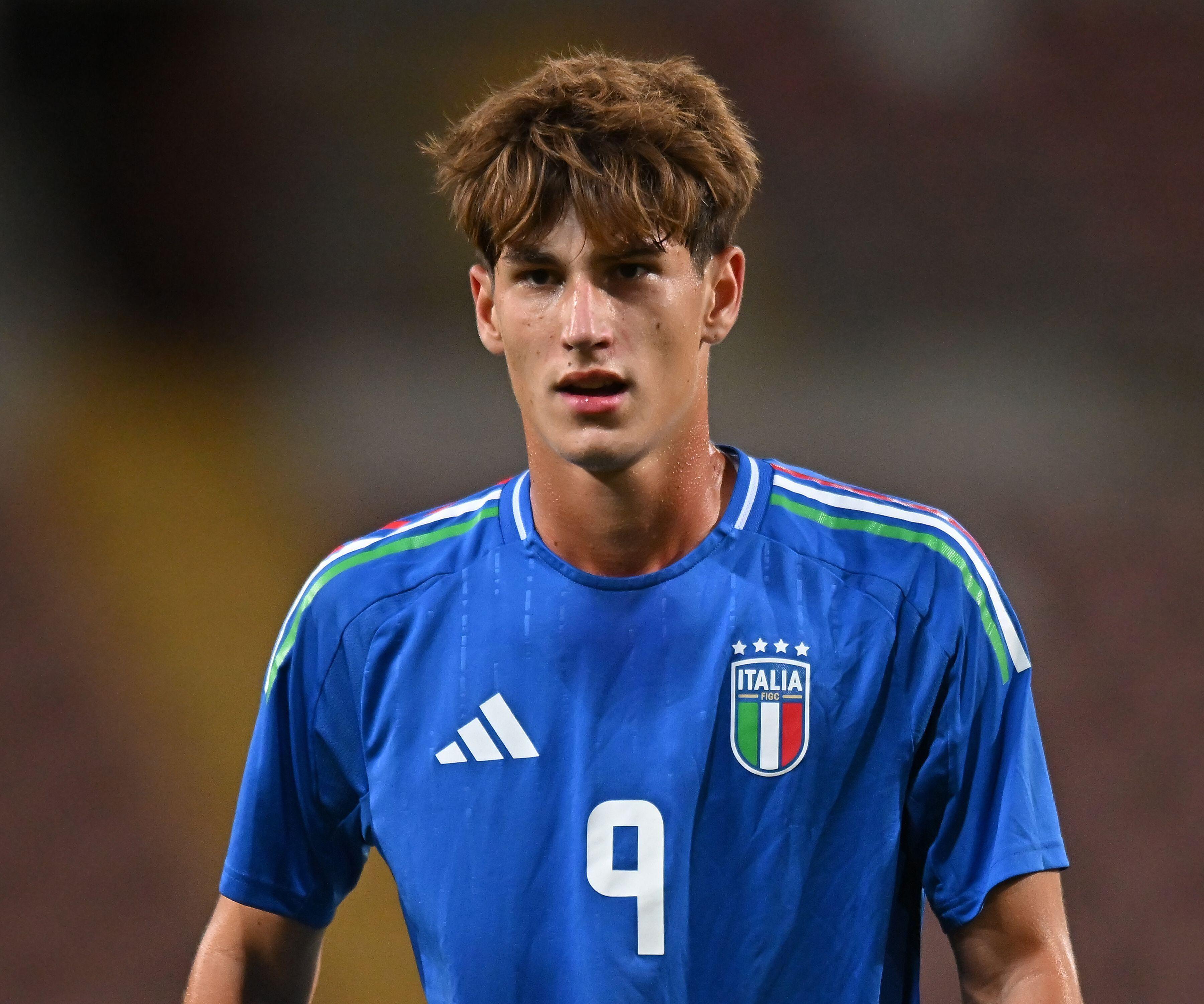 TRIESTE, ITALY - SEPTEMBER 09: Thomas Campaniello of Italy U17 looks on during the International Friendly match between Italy U17 and Spain U17 at Stadio Nereo Rocco on September 09, 2024 in Trieste, Italy. (Photo by Alessandro Sabattini/Getty Images)