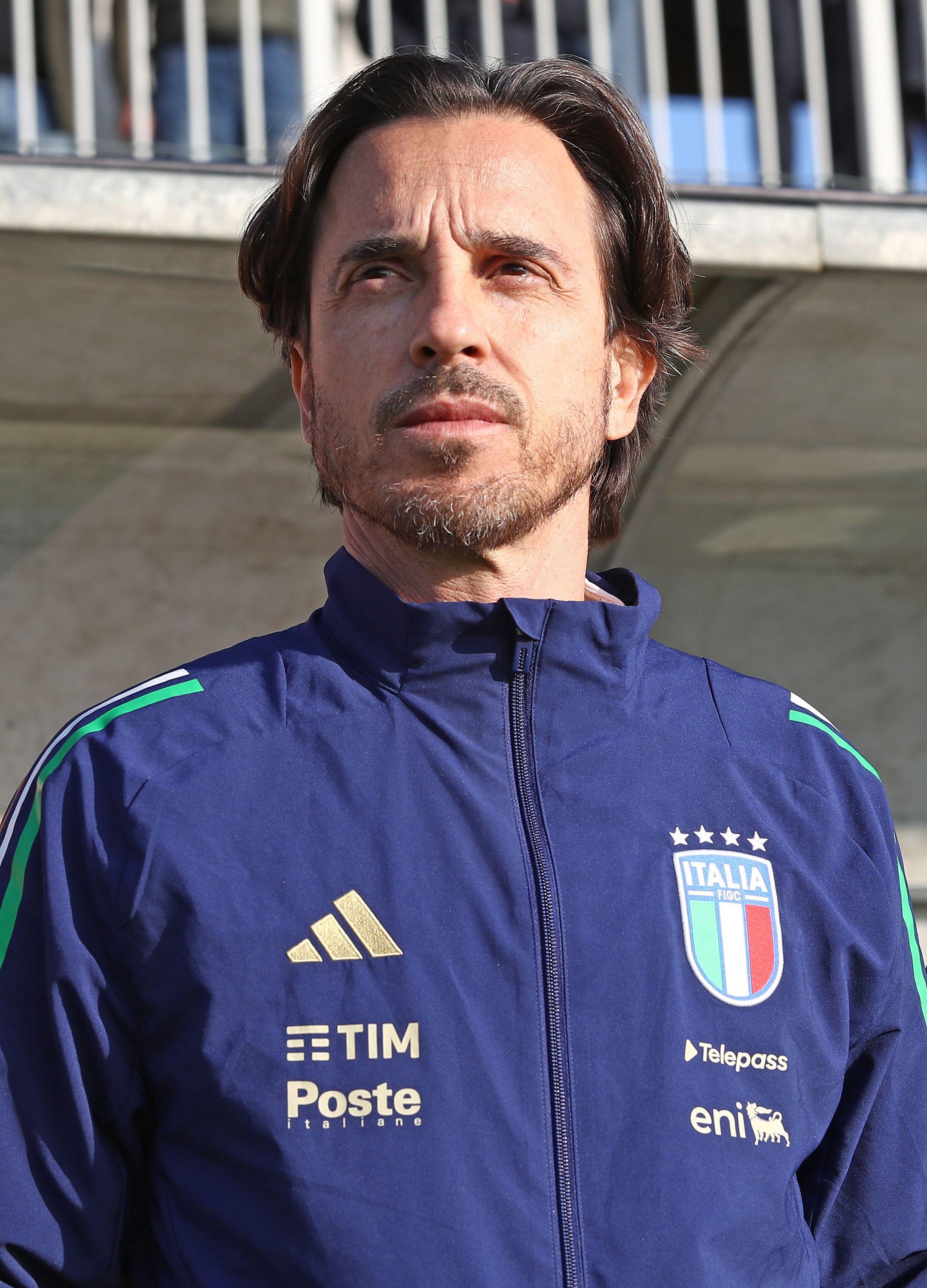 NOVARA, ITALY - NOVEMBER 14: Italy coach Daniele Franceschini looks on before during the international friendly match between Italy U18 and Switzerland U18 at Novarello Training Center on November 14, 2024 in Novara, Italy. (Photo by Marco Luzzani FIGC/FIGC via Getty Images)