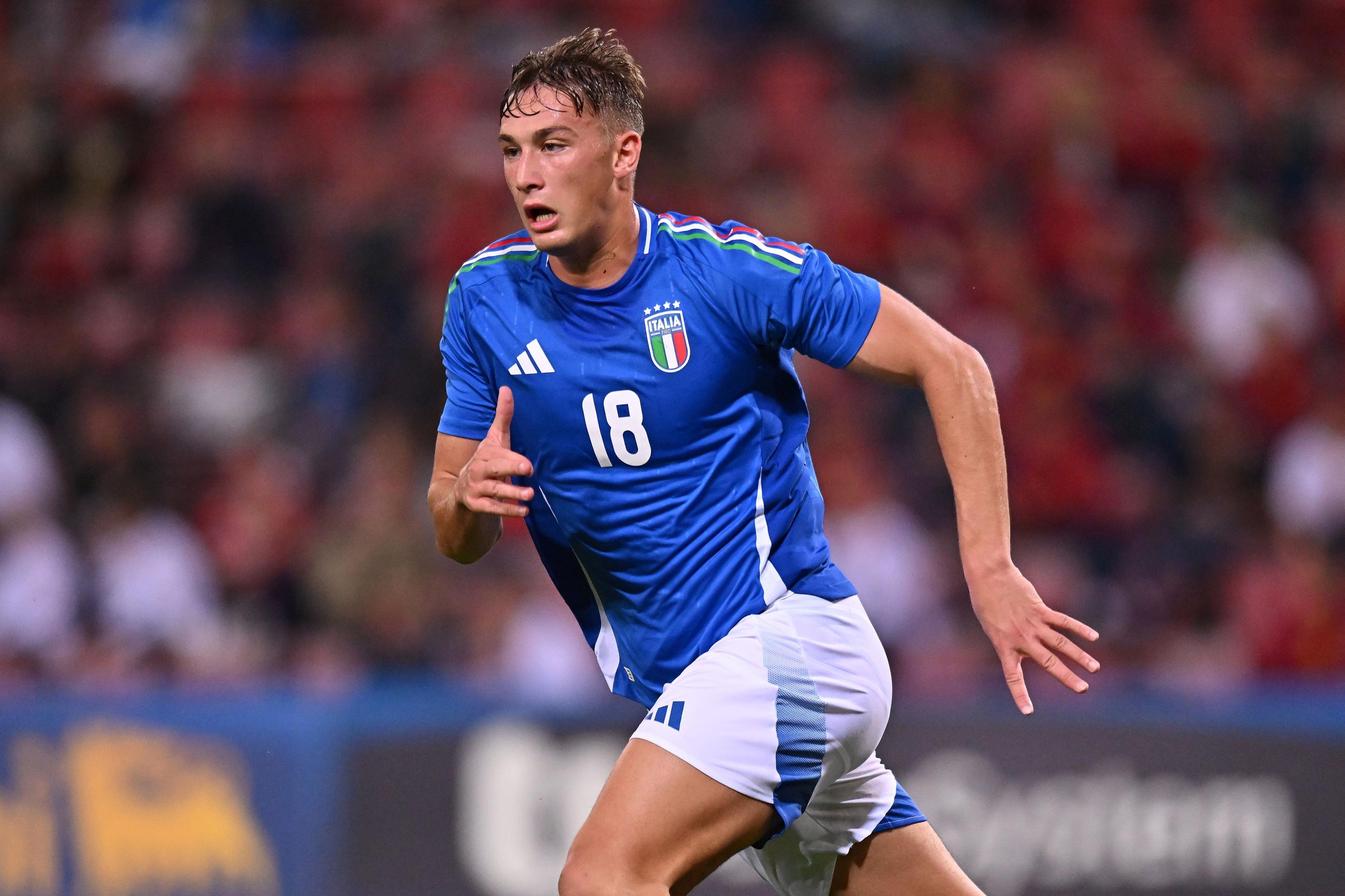 TRIESTE, ITALY - OCTOBER 15: Pio Esposito of Italy U21 during the UEFA U21 Euro 2025 Qualifier match between Italy and Ireland at Stadio Nereo Rocco on October 15, 2024 in Trieste, Italy. (Photo by FIGC/FIGC via Getty Images