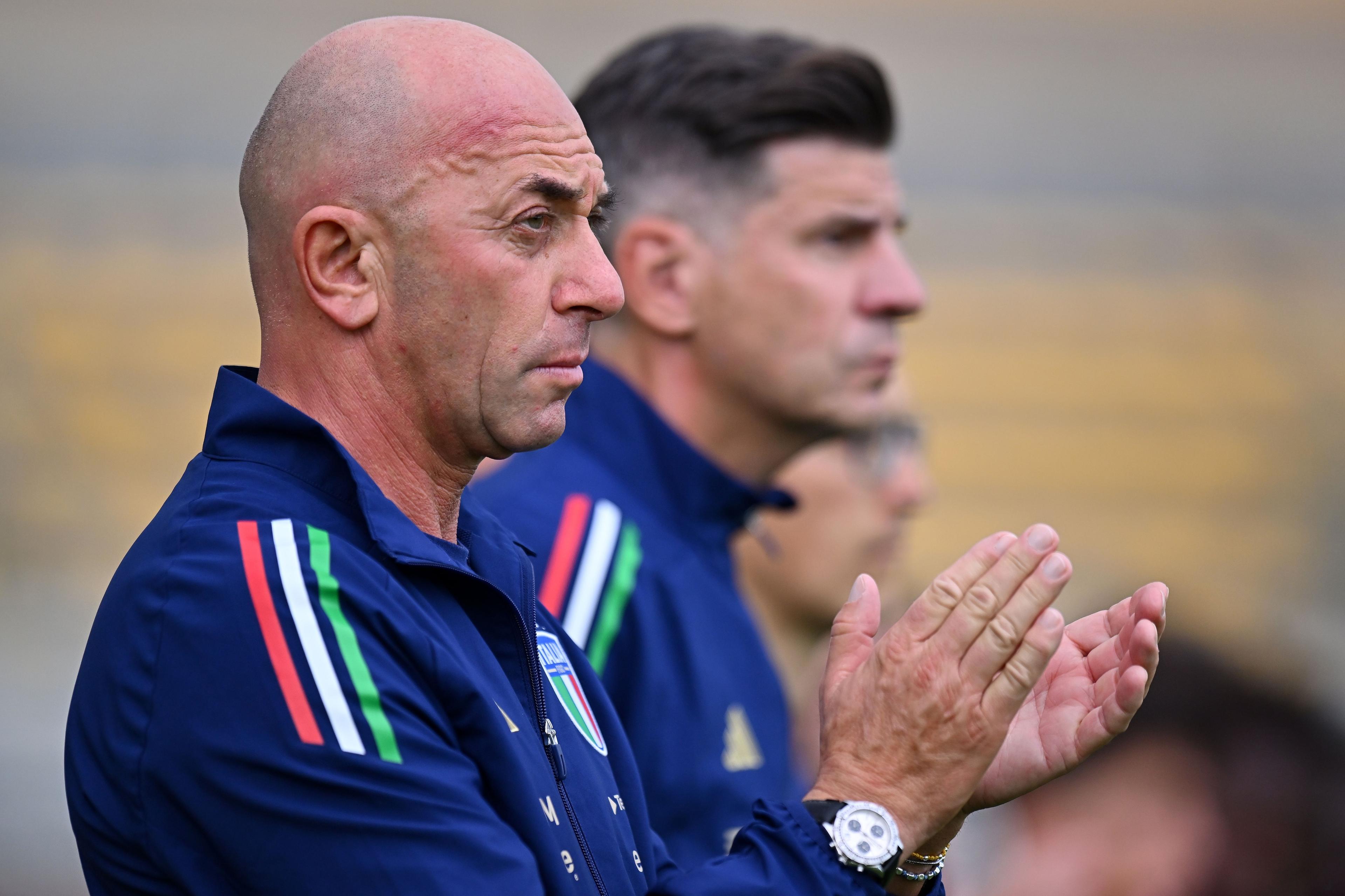 RAVENNA, ITALY - OCTOBER 10: Alberto Bollini head coach of Italy U19 looks on during the International Friendly match between Italy U19 and Wales U19 at Stadio Benito Stirpe on October 10, 2024 in Frosinone, Italy. (Photo by FIGC/FIGC via Getty Images)