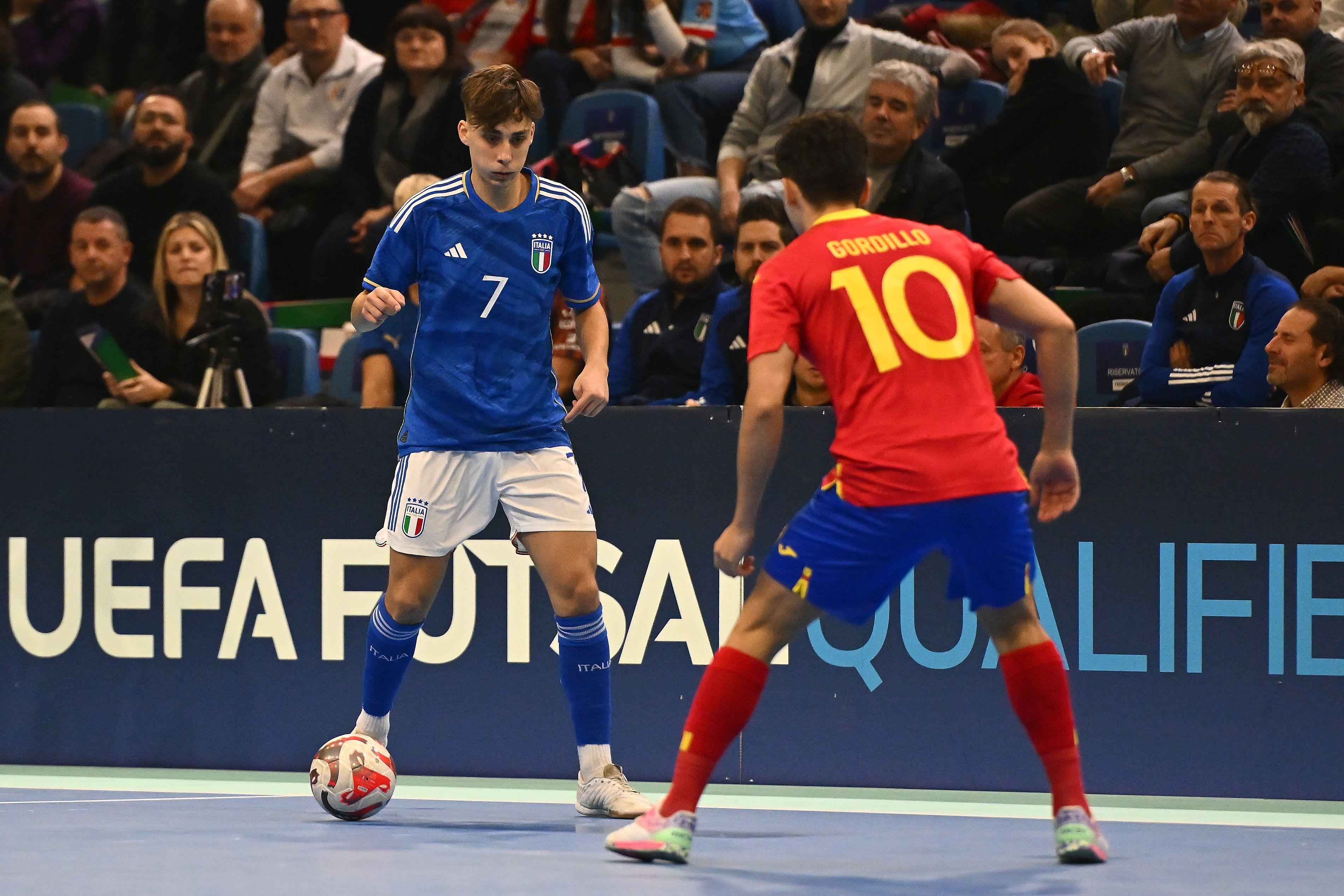 FAENZA, ITALY - DECEMBER 20: Antonino Isgrò of Italy during the FIFA Futsal World Cup 2024 Qualifier match between Italy and Spain on December 20, 2023 in Faenza, Italy. (Photo by Alessandro Sabattini/Getty Images)