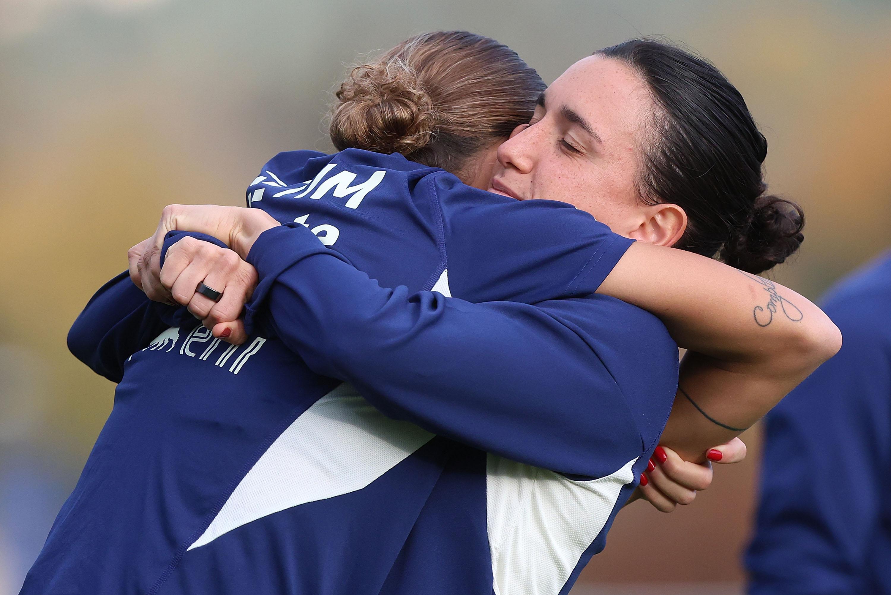 FLORENCE, ITALY - NOVEMBER 26: Lucia Di Guglielmo and Arianna Caruso of Italy Women during Italy Women Training Session at Centro Tecnico Federale di Coverciano on November 26, 2024 in Florence, Italy. (Photo by Gabriele Maltinti - FIGC/FIGC via Getty Images) *** Local Caption *** Lucia Di Guglielmo; Arianna Caruso