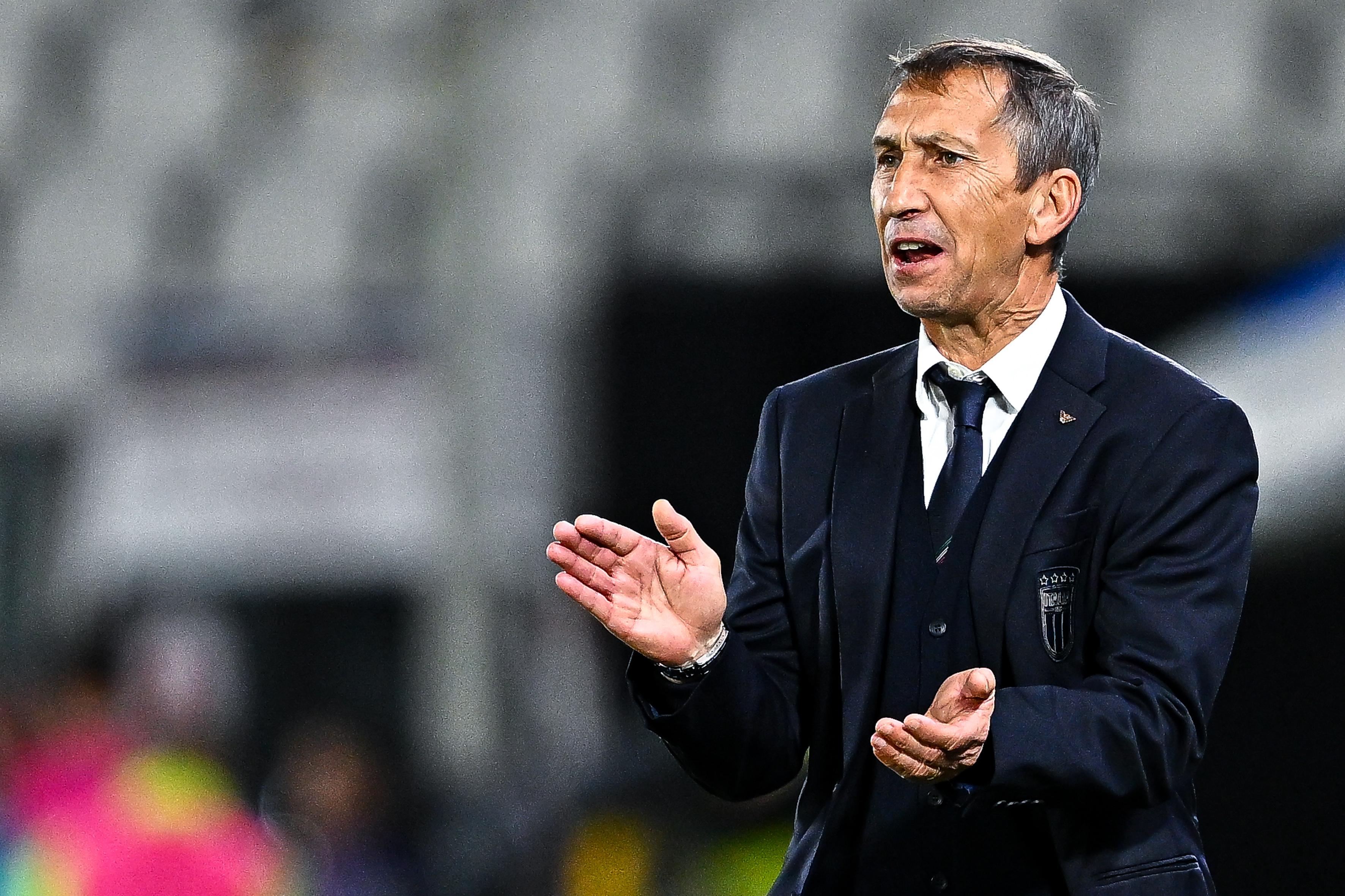 LA SPEZIA, ITALY - NOVEMBER 19: Carmine Nunziata, head coach of Italy U21, reacts during the International Friendly match between Italy U21 and Ukraine U21 at Stadio Alberto Picco on November 19, 2024 in La Spezia, Italy. (Photo by Simone Arveda - FIGC/FIGC via Getty Images)