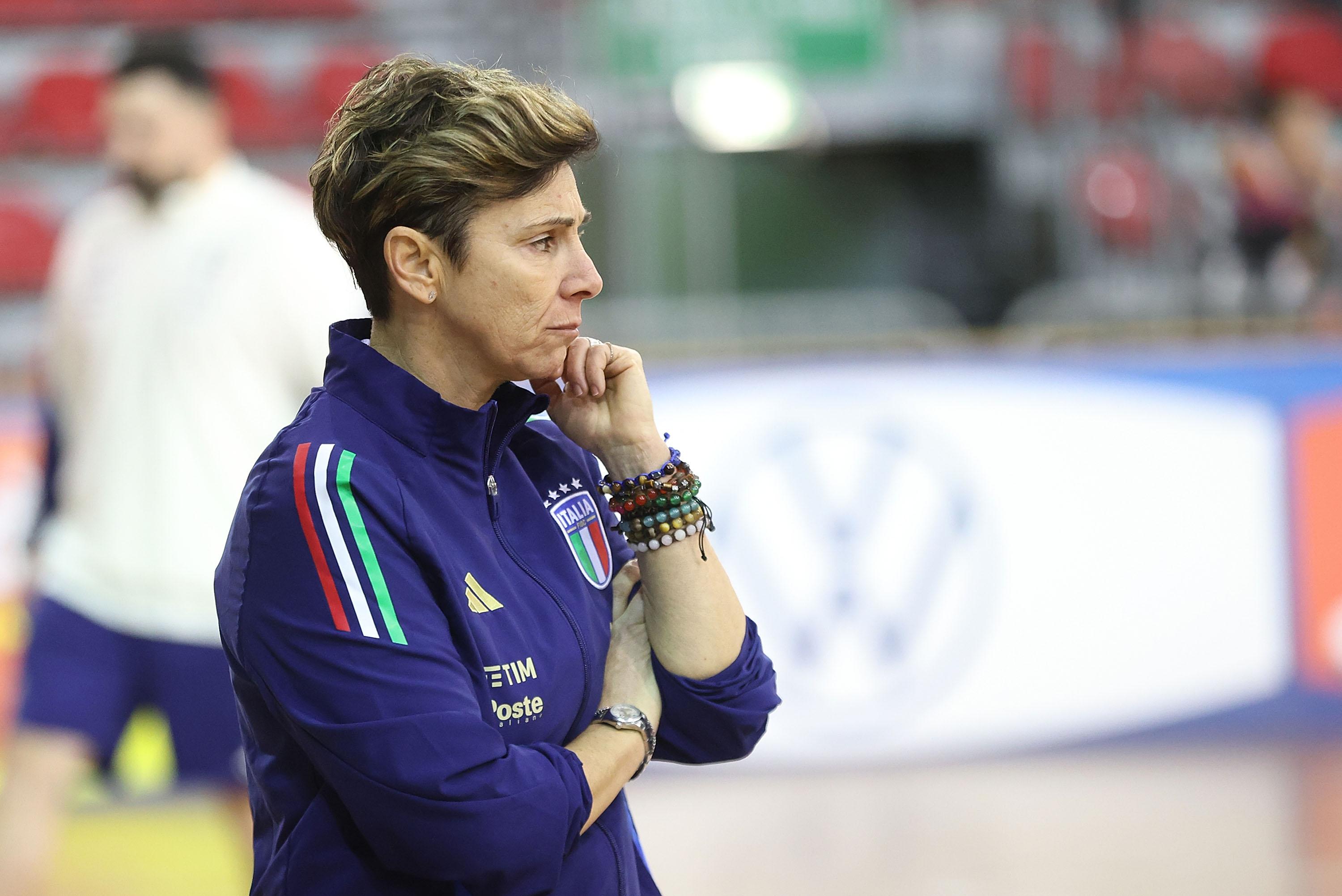 PRATO, ITALY - JANUARY 14: Francesca Salvatore manager of Italy Futsal looks on during the Women Futsal Friendly match between Italy and Portugal on January 14, 2025 in Prato, Italy. (Photo by Gabriele Maltinti - FIGC/FIGC via Getty Images) *** Local Caption *** Francesca Salvatore