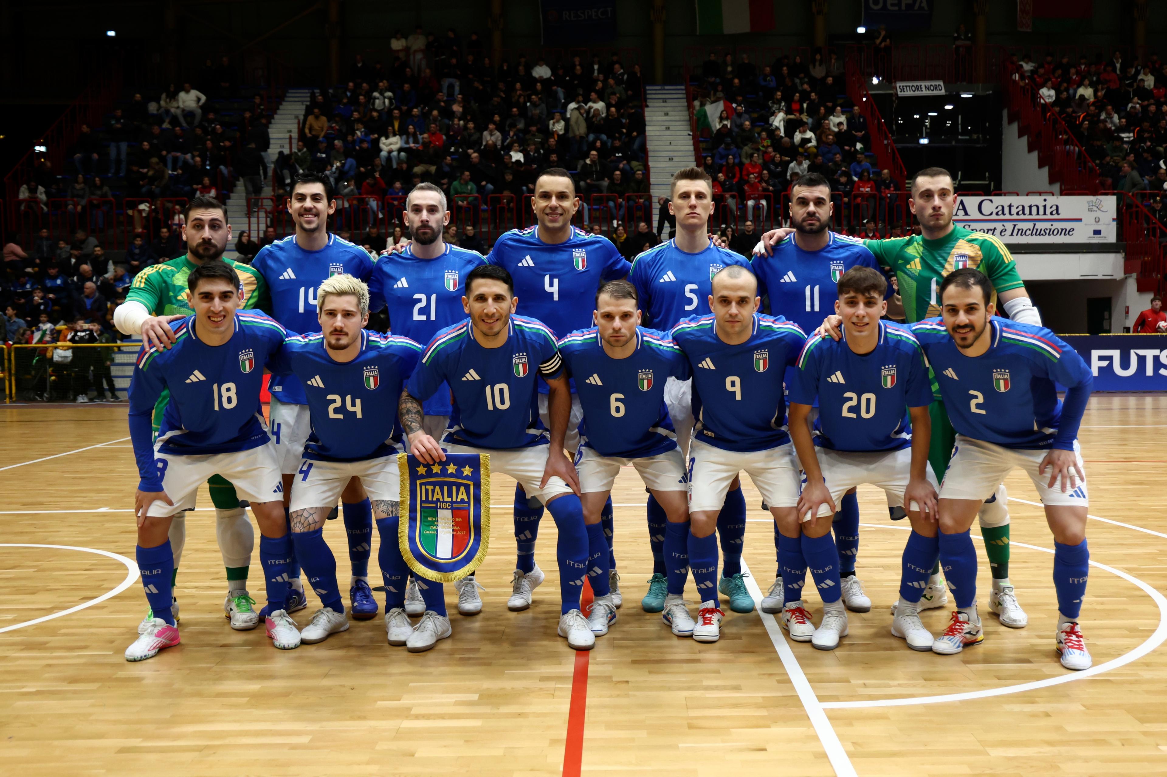 CATANIA, ITALY - JANUARY 30: Players of Italy pose for photo prior the Futsal EURO 2026 Qualifyier match beetween Italy and Belarus on January 30, 2025 in PalaCatania, Catania, Italy. (Photo by FIGC/FIGC via Getty Images)