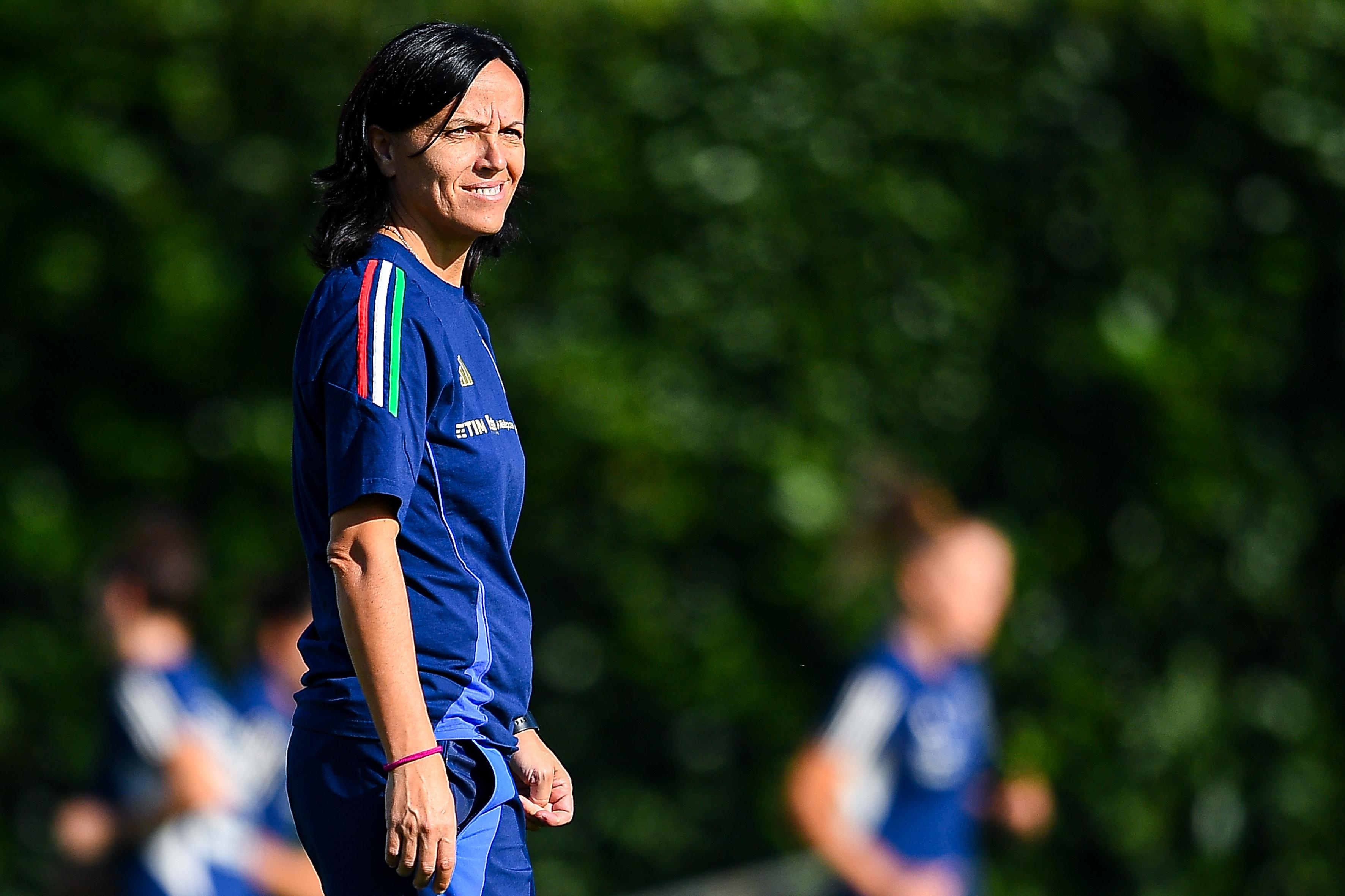 FLORENCE, ITALY - OCTOBER 28: Tatiana Zorri, head coach of Italy, looks on during a warm up session prior to kick-off in the Women International Friendly match between Italy U23 and Germany U23 at Centro Tecnico Federale di Coverciano on October 28, 2024 in Florence, Italy. (Photo by Ingrid Zambrano - FIGC/FIGC via Getty Images)